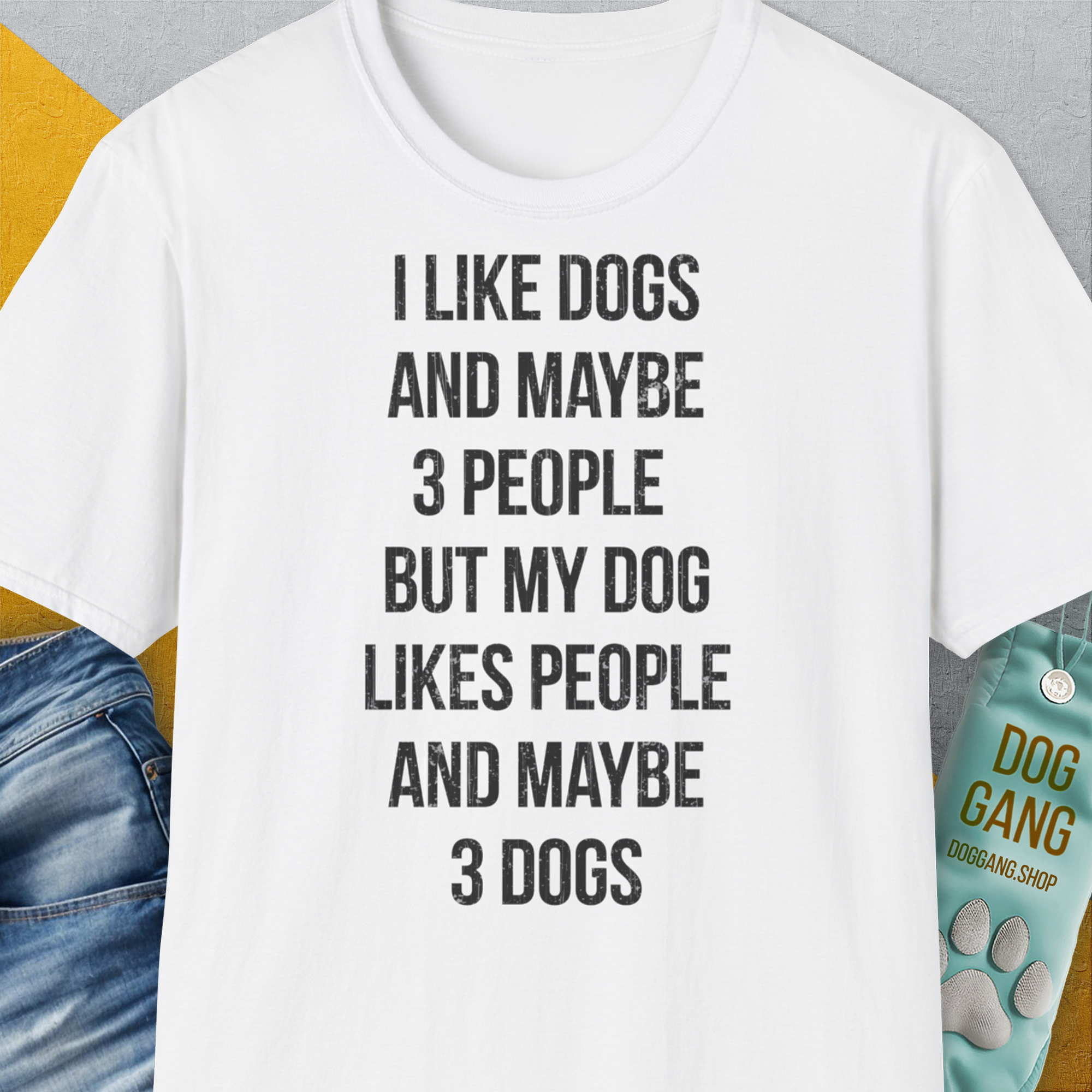 I Like Dogs And Maybe 3 People..., Unisex T-Shirt-White-originelles und lustiges Hundeshirt, Design by Dog Gang