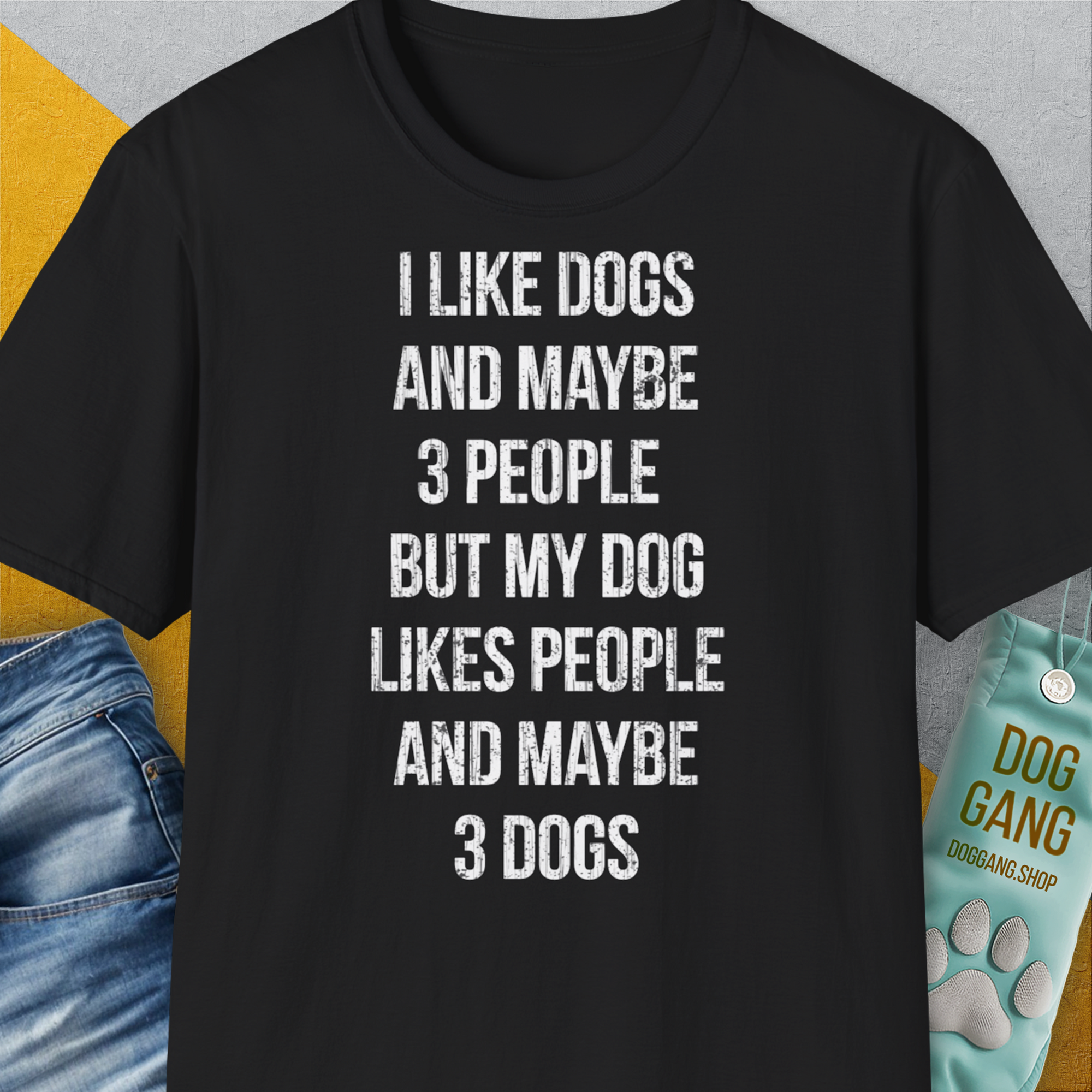 I Like Dogs And Maybe 3 People..., Unisex T-Shirt-Black-cooles Tee mit lustigem Spruch für Hundefreunde, Design by Dog Gang