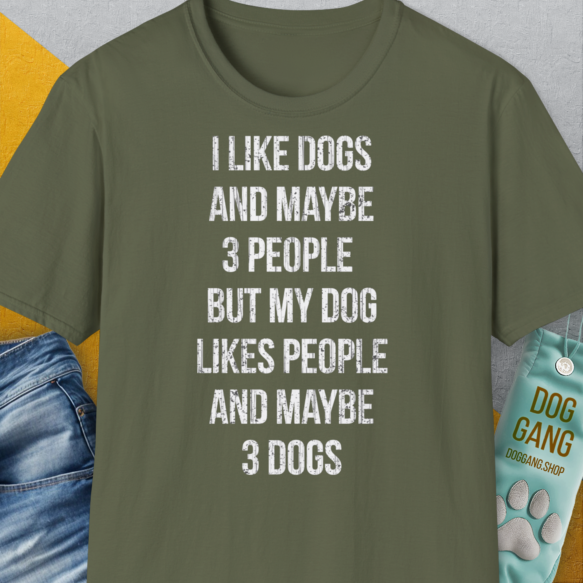 I Like Dogs And Maybe 3 People..., Unisex T-Shirt-Military Green-witziges Shirt mit lustigem Spruch für Hundefreund, Design by Dog Gang