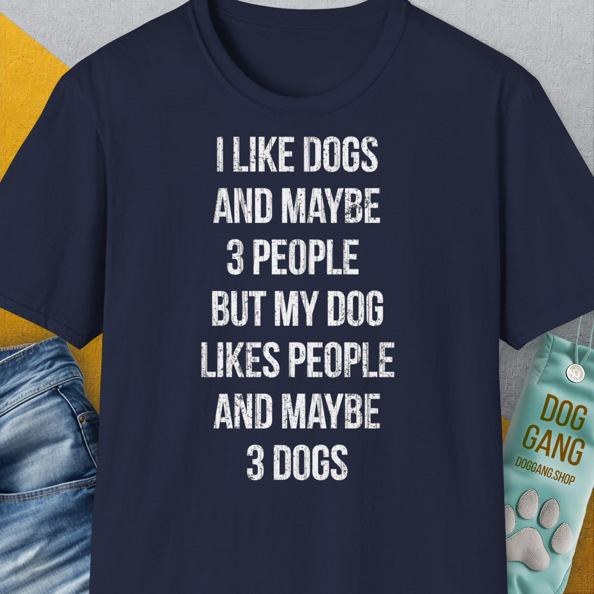 I Like Dogs And Maybe 3 People..., Unisex T-Shirt-Navy-lustiges Shirt für Hundeliebhaber, Design by Dog Gang