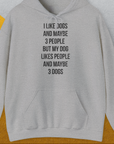I Like Dogs And Maybe 3 People..., Unisex Hoodie-Sport Grey-witziges Shirt mit lustigem Spruch für Hundefreund, Design by Dog Gang