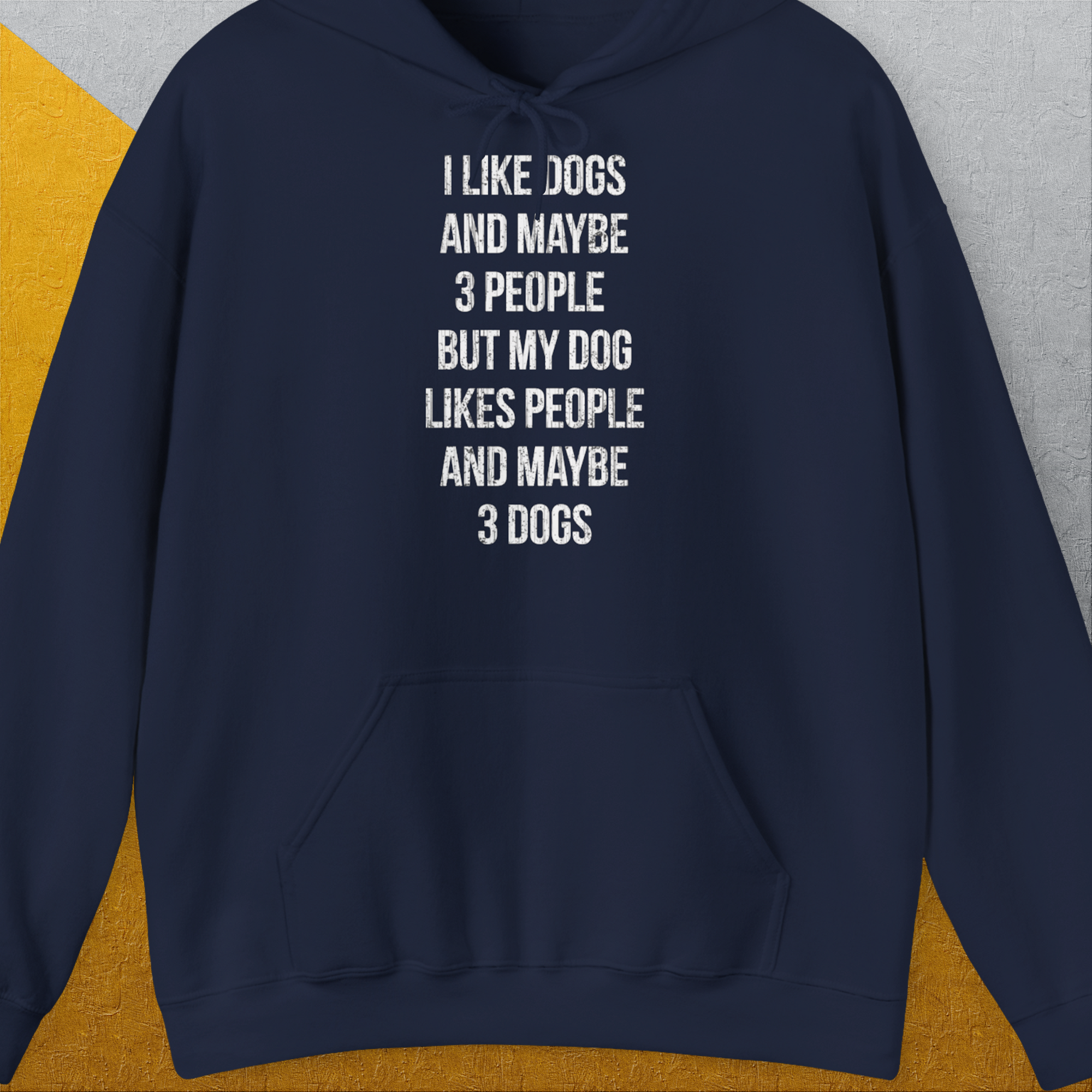 I Like Dogs And Maybe 3 People..., Unisex Hoodie-Navy-bequemes Shirt mit lustigem Spruch für Hundebesitzer, Design by Dog Gang