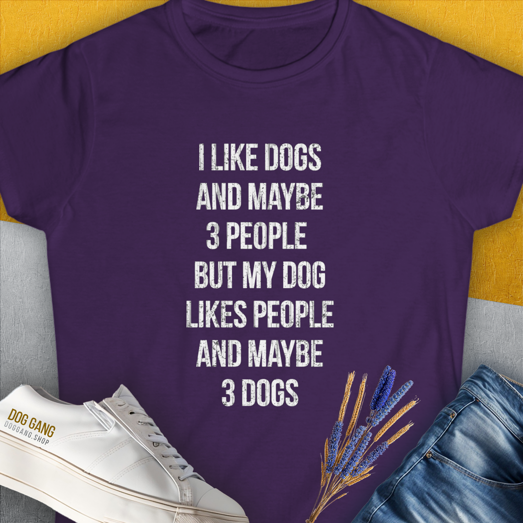 I Like Dogs And Maybe 3 People..., Women's T-Shirt-Purple. A perfect gift for dog lovers and dog owners. Design by Dog Gang