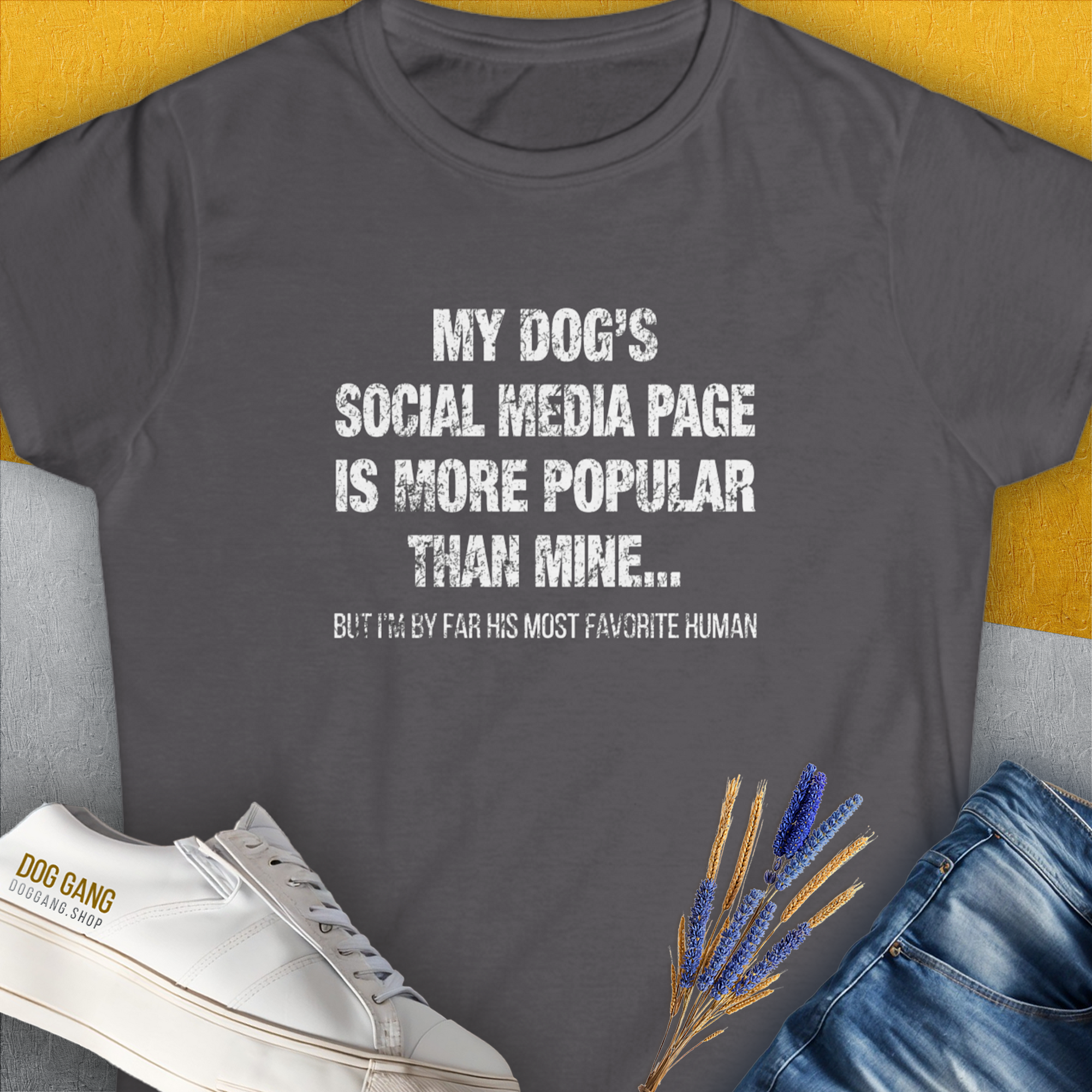 My Dogs Social Media Page Is More Popular Than Mine, Women's T-Shirt-Charcoal. A dog-themed Design from Dog Gang