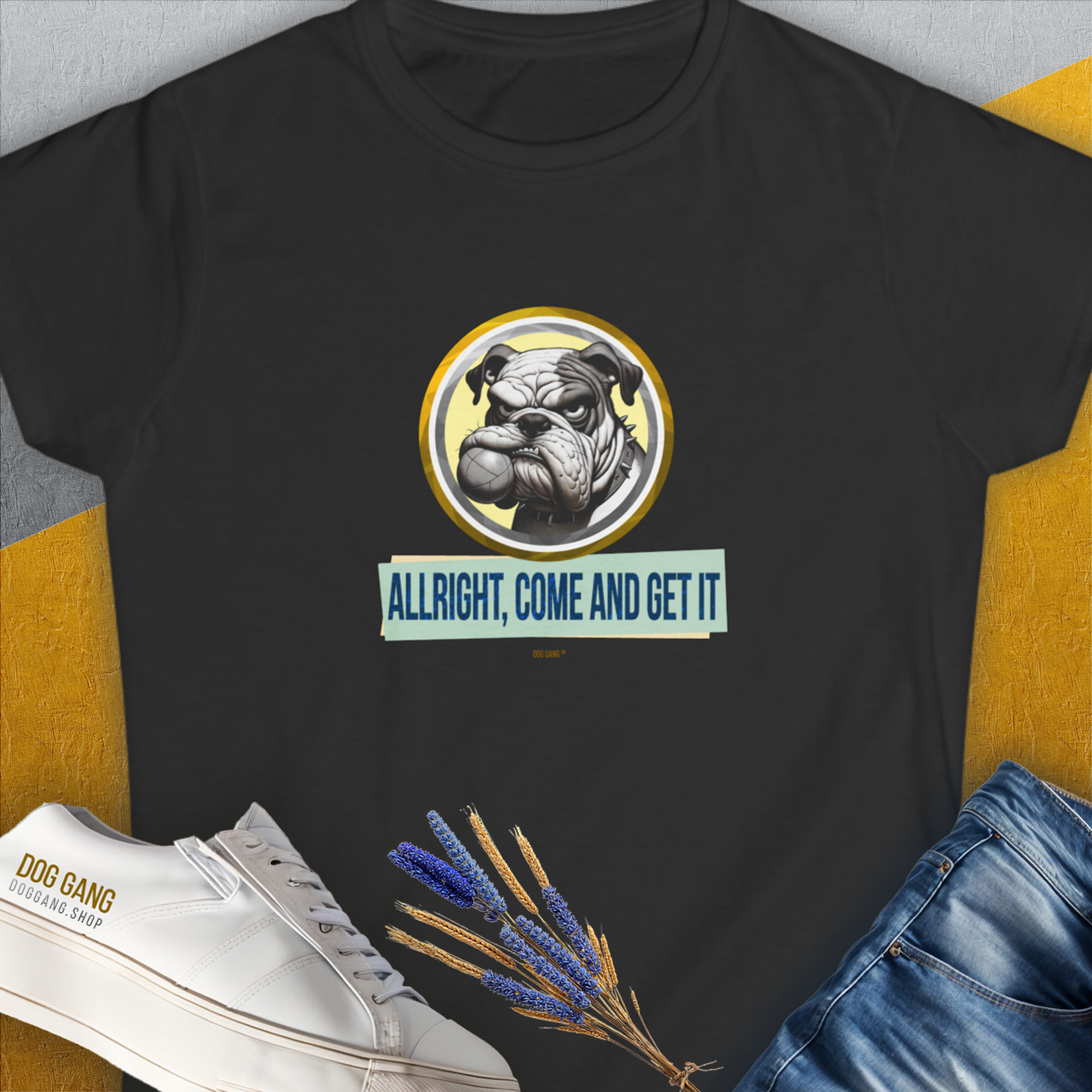 Allright Come And Get It, Volume 1, Women's T-Shirt-Black. A perfect gift for dog lovers and dog owners. Design by Dog Gang