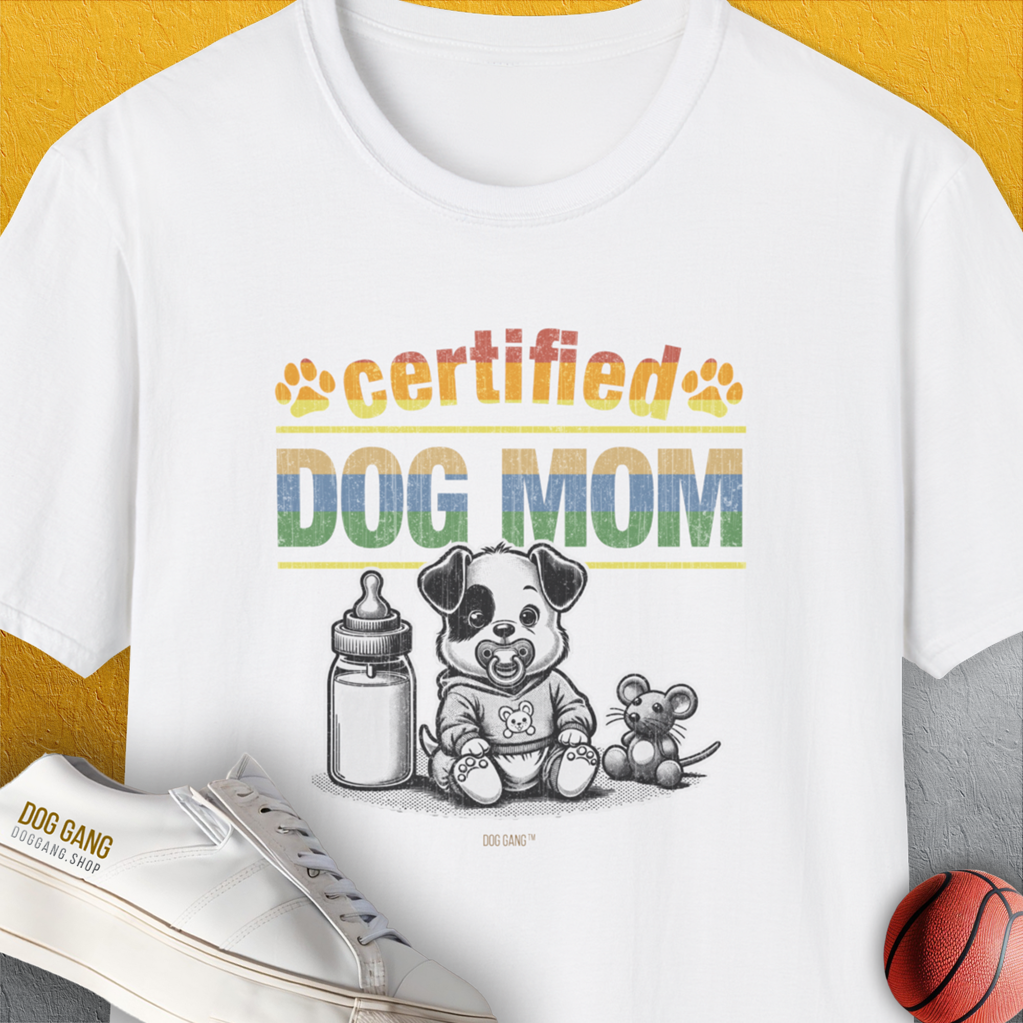 Dog Mom Series, Volume 1, Unisex T-Shirt-White. A perfect gift for dog lovers and dog owners. Design by Dog Gang