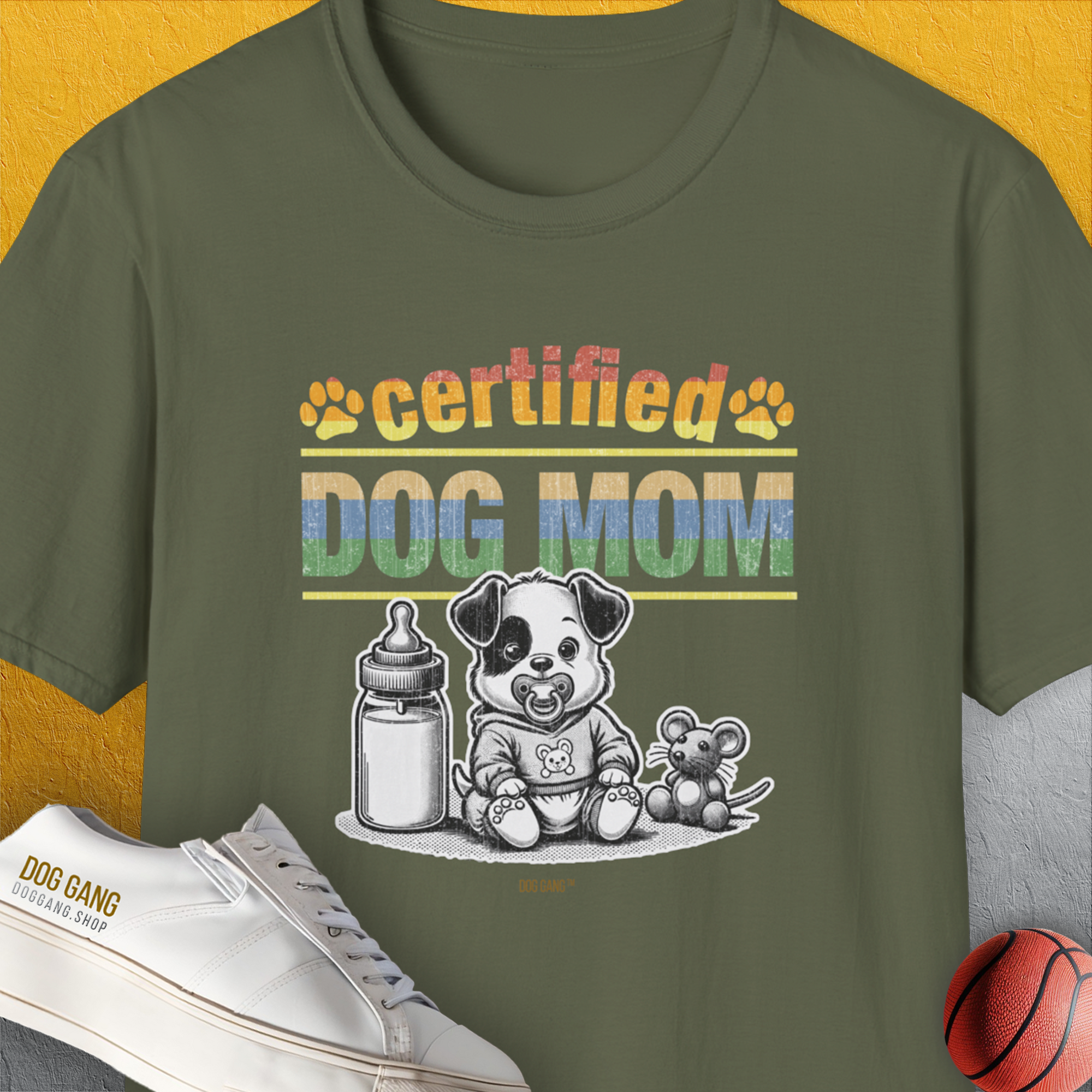 Dog Mom Series, Volume 1, Unisex T-Shirt-Military Green, Design by Dog Gang