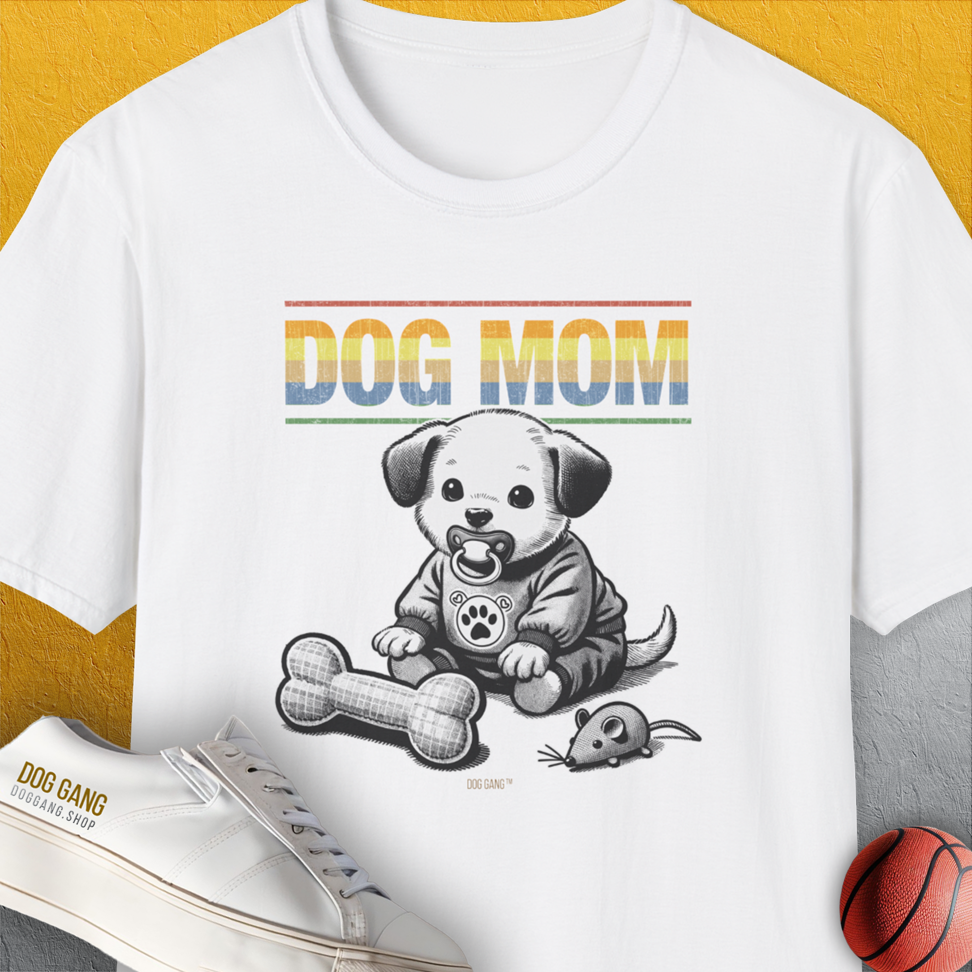 Dog Mom Series, Volume 2, Unisex T-Shirt-White. A perfect gift for dog lovers and dog owners. Design by Dog Gang