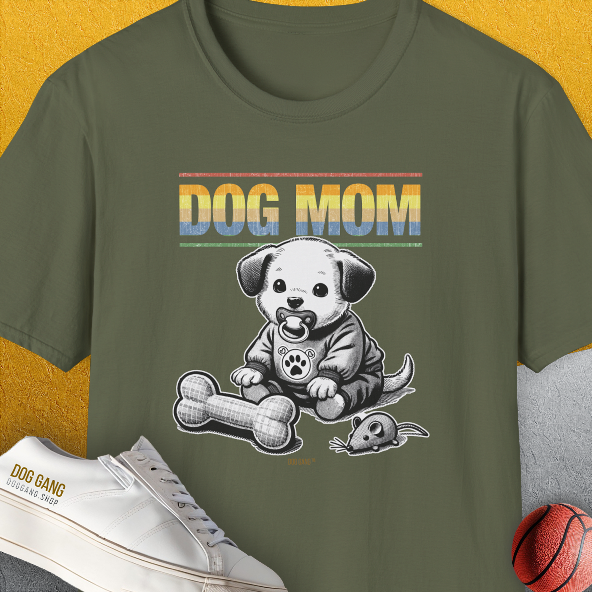 Dog Mom Series, Volume 2, Unisex T-Shirt-Military Green, Design by Dog Gang