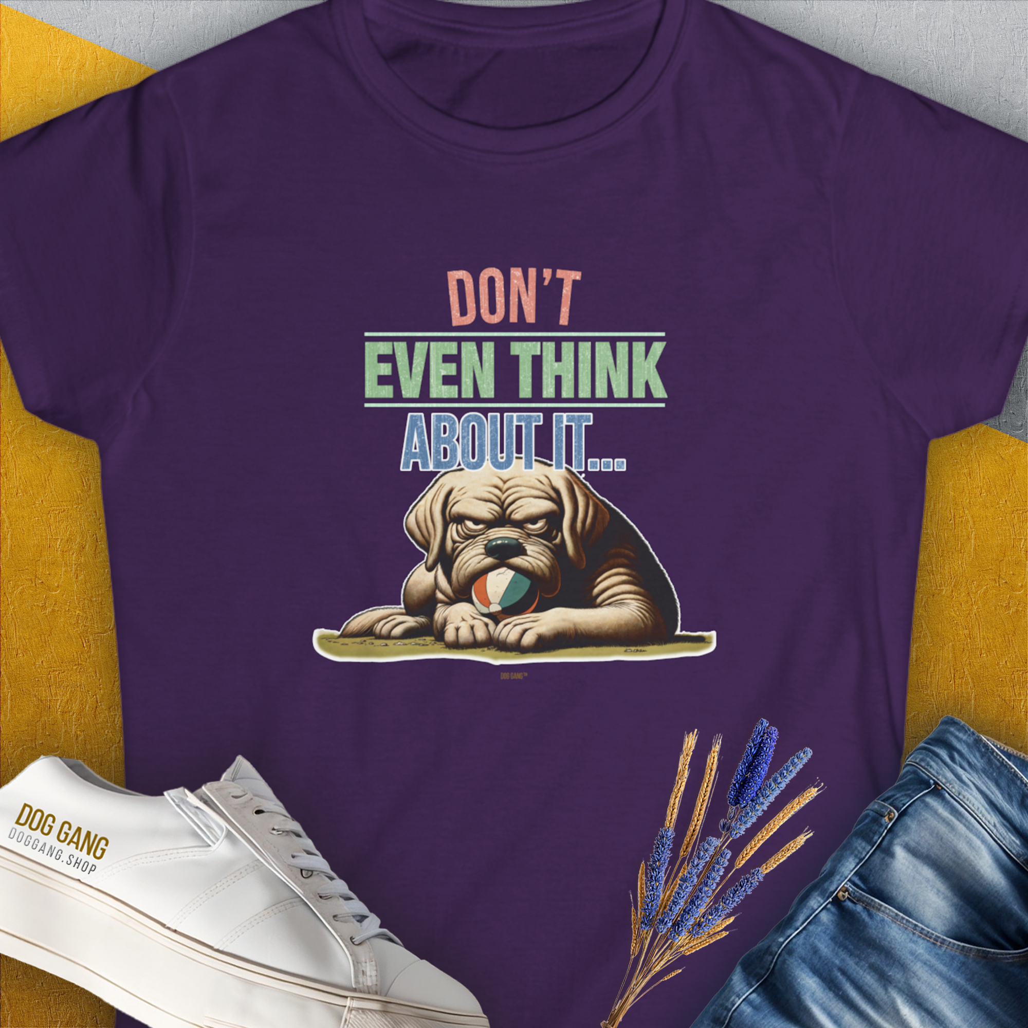 Don't Even Think About It..., Volume 6, Women's T-Shirt-Purple, a cool and stylish design with a funny saying from Dog Gang