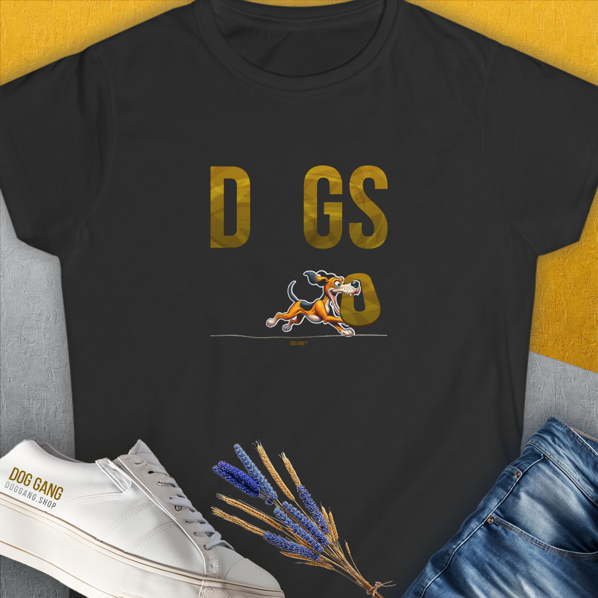 DOGS Series (D-GS), Volume 1, Women's T-Shirt-Black. A perfect gift for dog lovers and dog owners. Design by Dog Gang