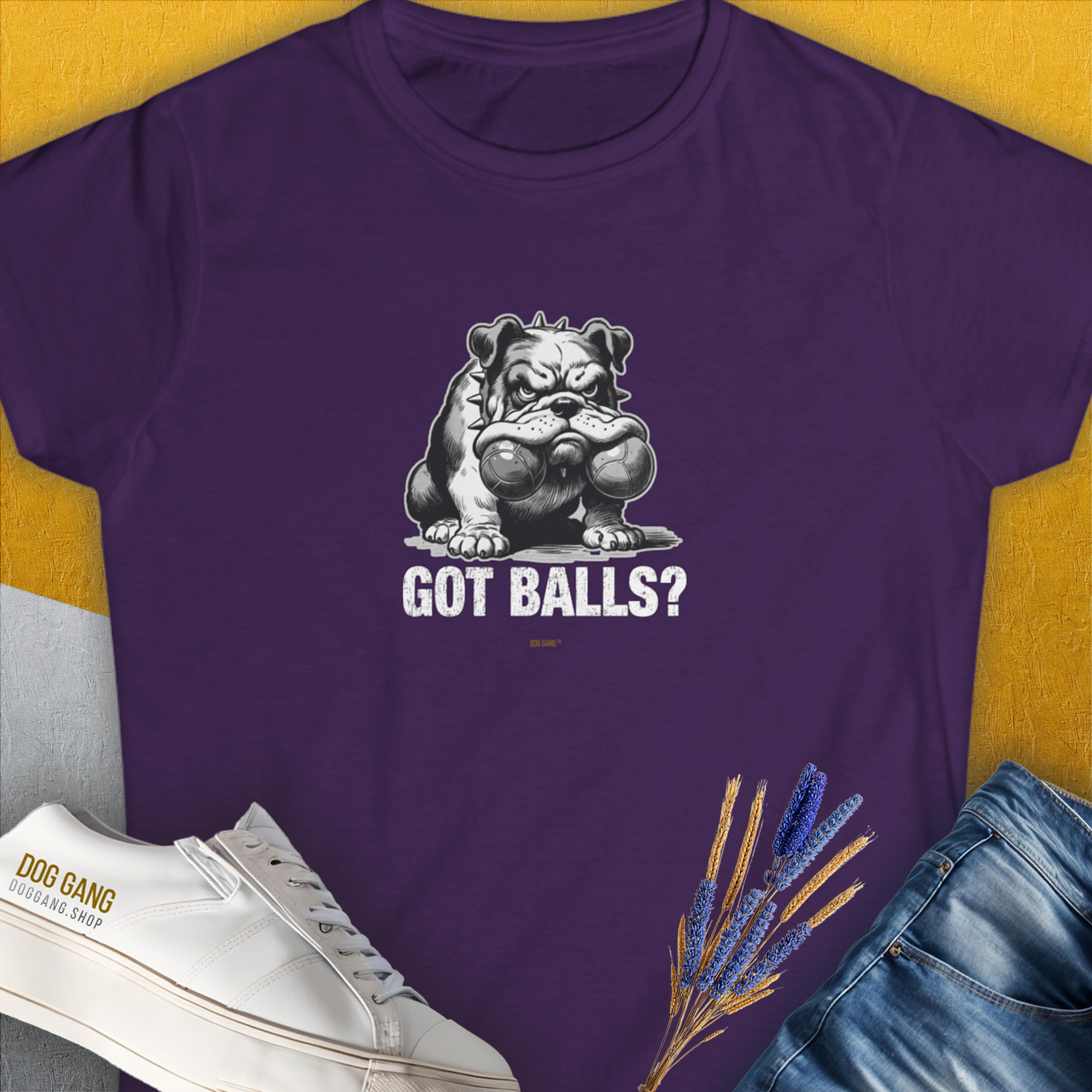 Got Balls? Volume 3, Women's T-Shirt-Purple. A perfect gift for dog lovers and dog owners. Design by Dog Gang