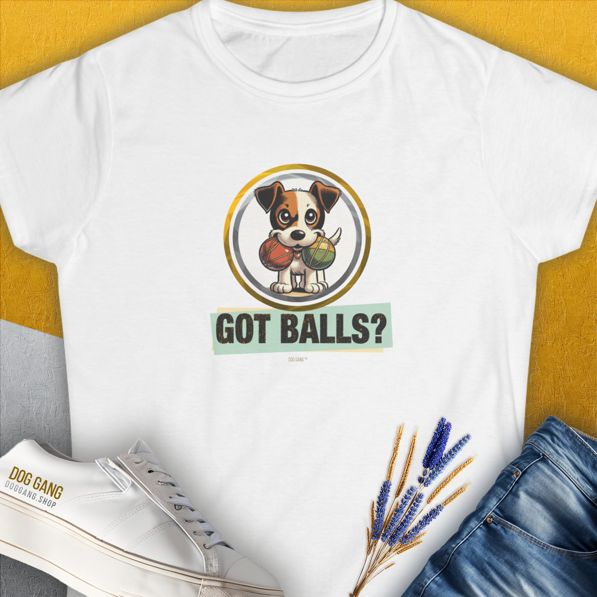 Got Balls? Volume 5, Women's T-Shirt-White. For dog lovers and dog owners. Design by Dog Gang