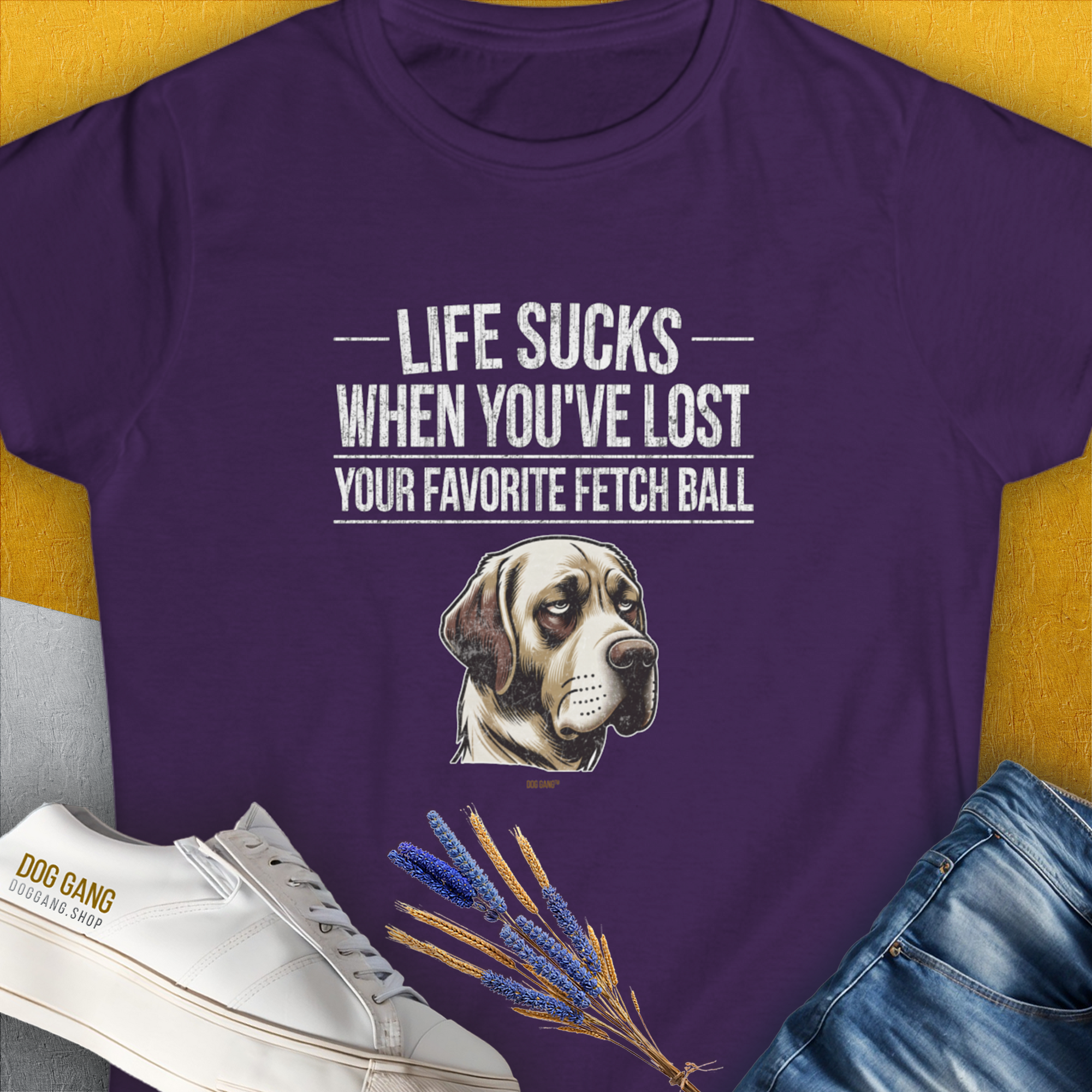 Life Sucks When You've Lost Your Favorite Fetch Ball, Volume 1, Women's T-Shirt-Purple, a cool and stylish design with a funny saying from Dog Gang