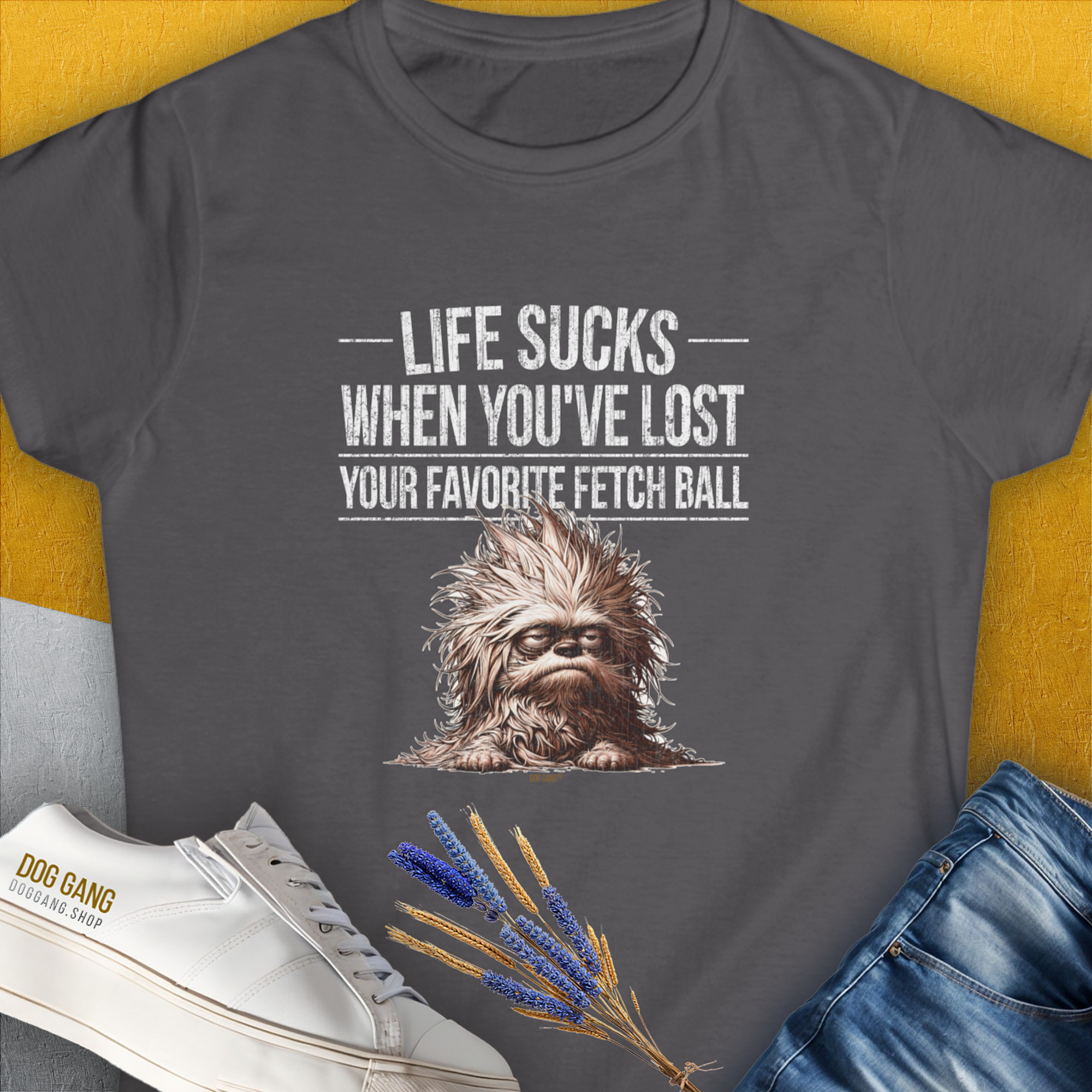 Life Sucks When You've Lost Your Favorite Fetch Ball, Volume 3, Women's T-Shirt-Charcoal. A dog-themed Design from Dog Gang