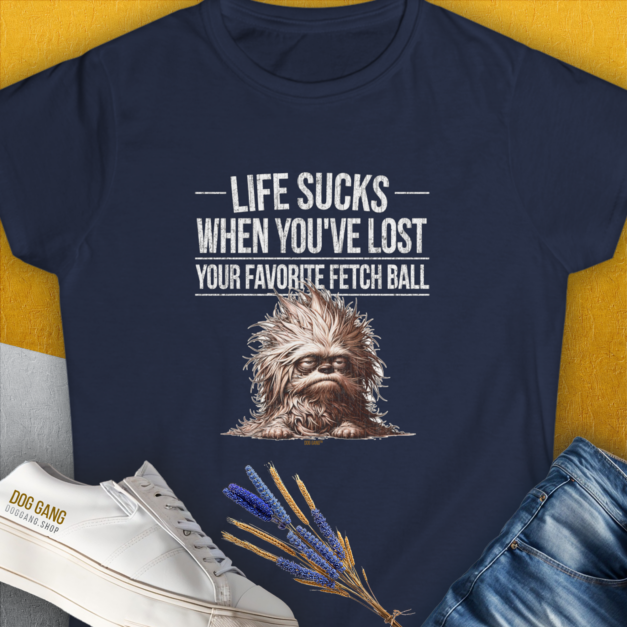 Life Sucks When You've Lost Your Favorite Fetch Ball, Volume 3, Women's T-Shirt-Navy, a cool and stylish design with a funny saying from Dog Gang