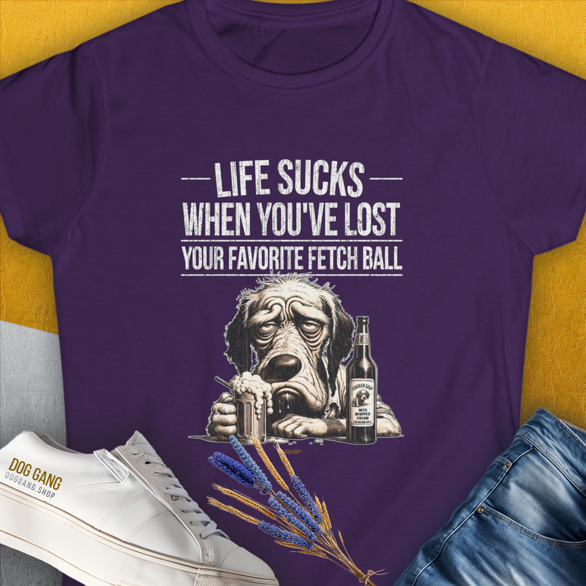 Life Sucks When You've Lost Your Favorite Fetch Ball, Volume 5, Women's T-Shirt-Purple, a cool and stylish design with a funny saying from Dog Gang