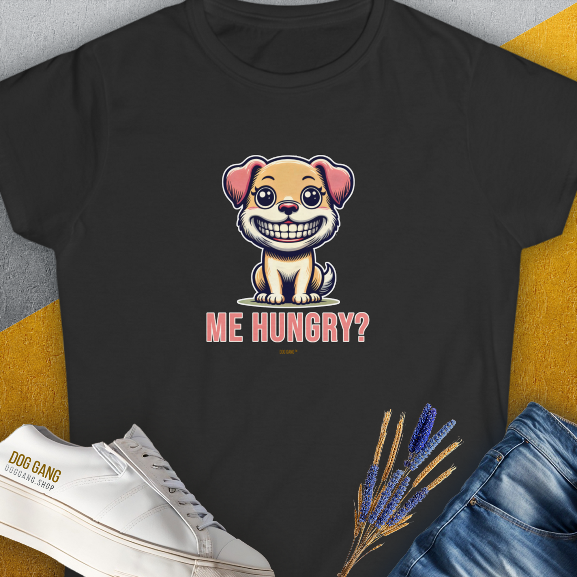Me Hungry? Volume 1, Women's T-Shirt-Black. A perfect gift for dog lovers and dog owners. Design by Dog Gang