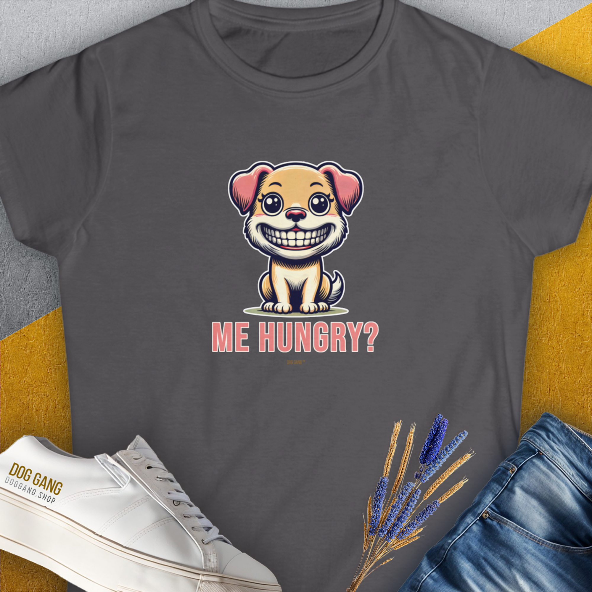 Me Hungry? Volume 1, Women's T-Shirt-Charcoal. A dog-themed Design from Dog Gang