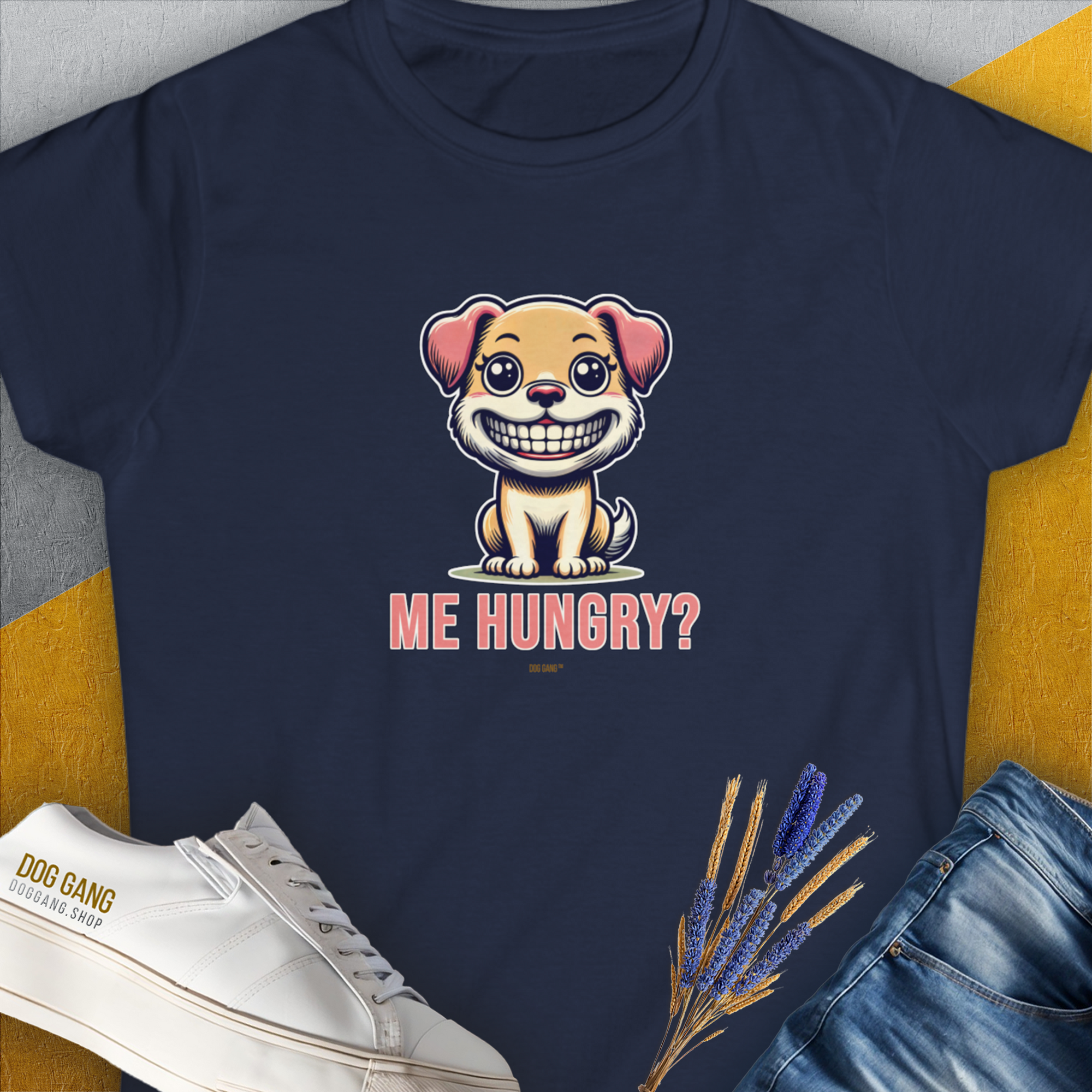 Me Hungry? Volume 1, Women's T-Shirt-Navy, a cool and stylish design with a funny saying from Dog Gang