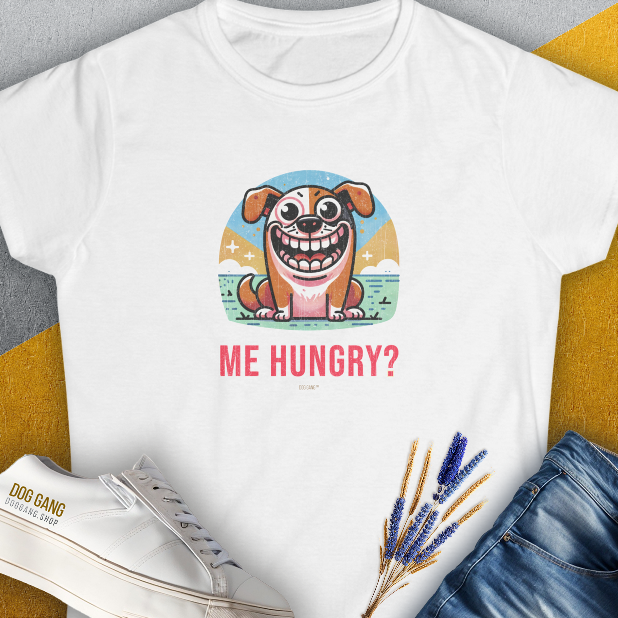 Me Hungry? Volume 3, Women's T-Shirt-White. For dog lovers and dog owners. Design by Dog Gang