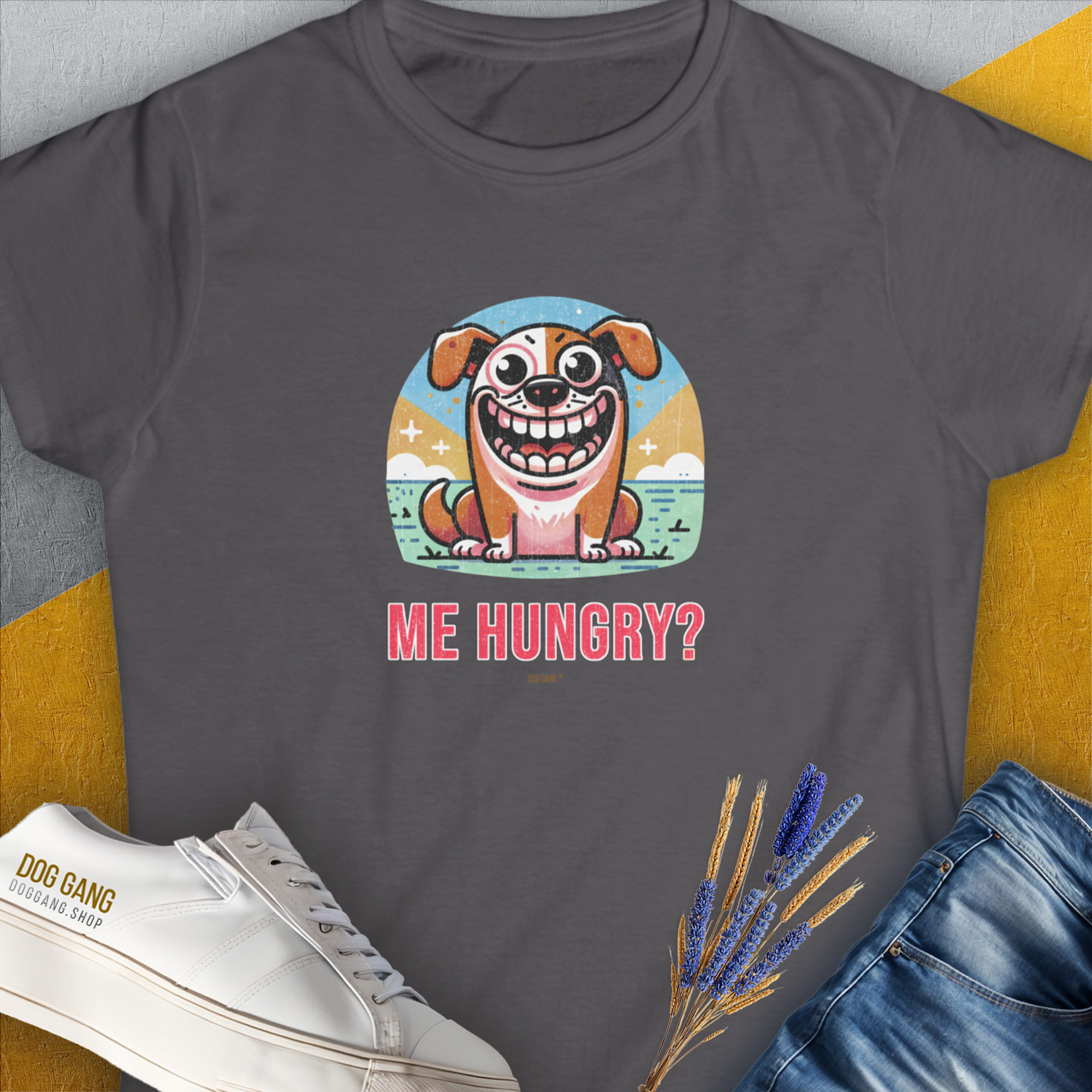 Me Hungry? Volume 3, Women's T-Shirt-Charcoal. A dog-themed Design from Dog Gang