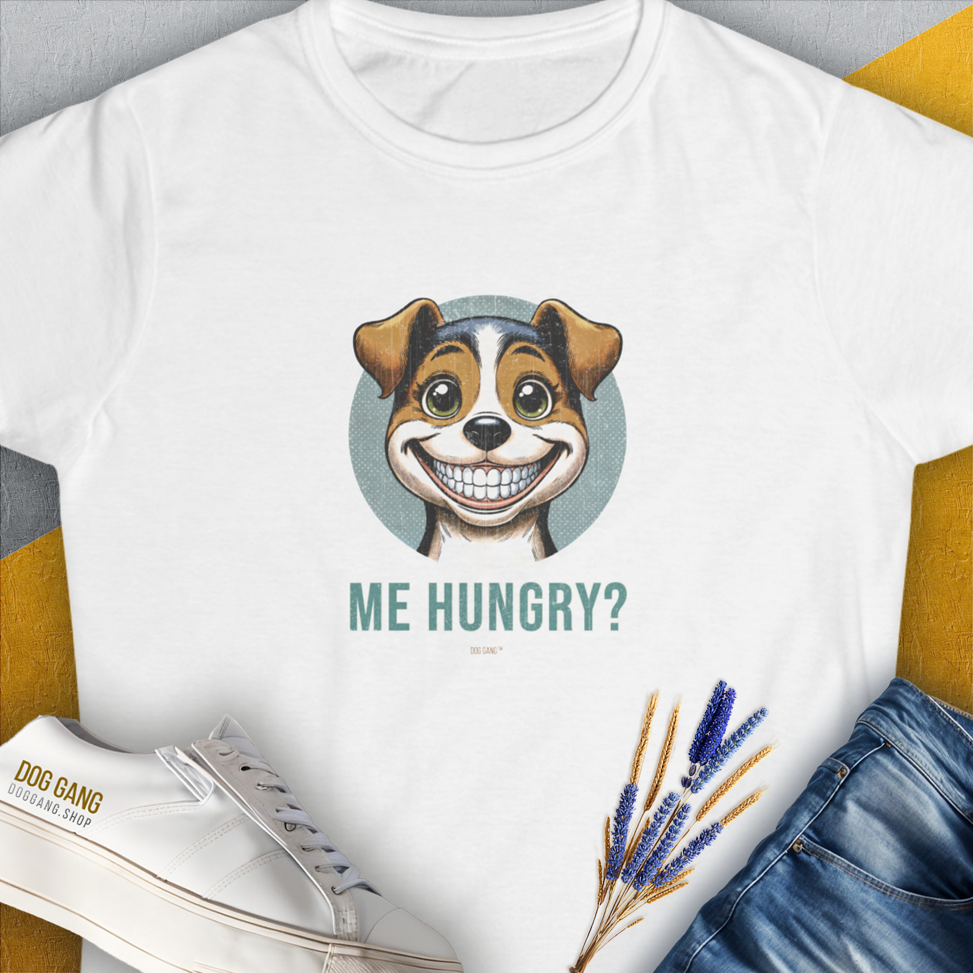 Me Hungry? Volume 4, Women's T-Shirt-White. For dog lovers and dog owners. Design by Dog Gang