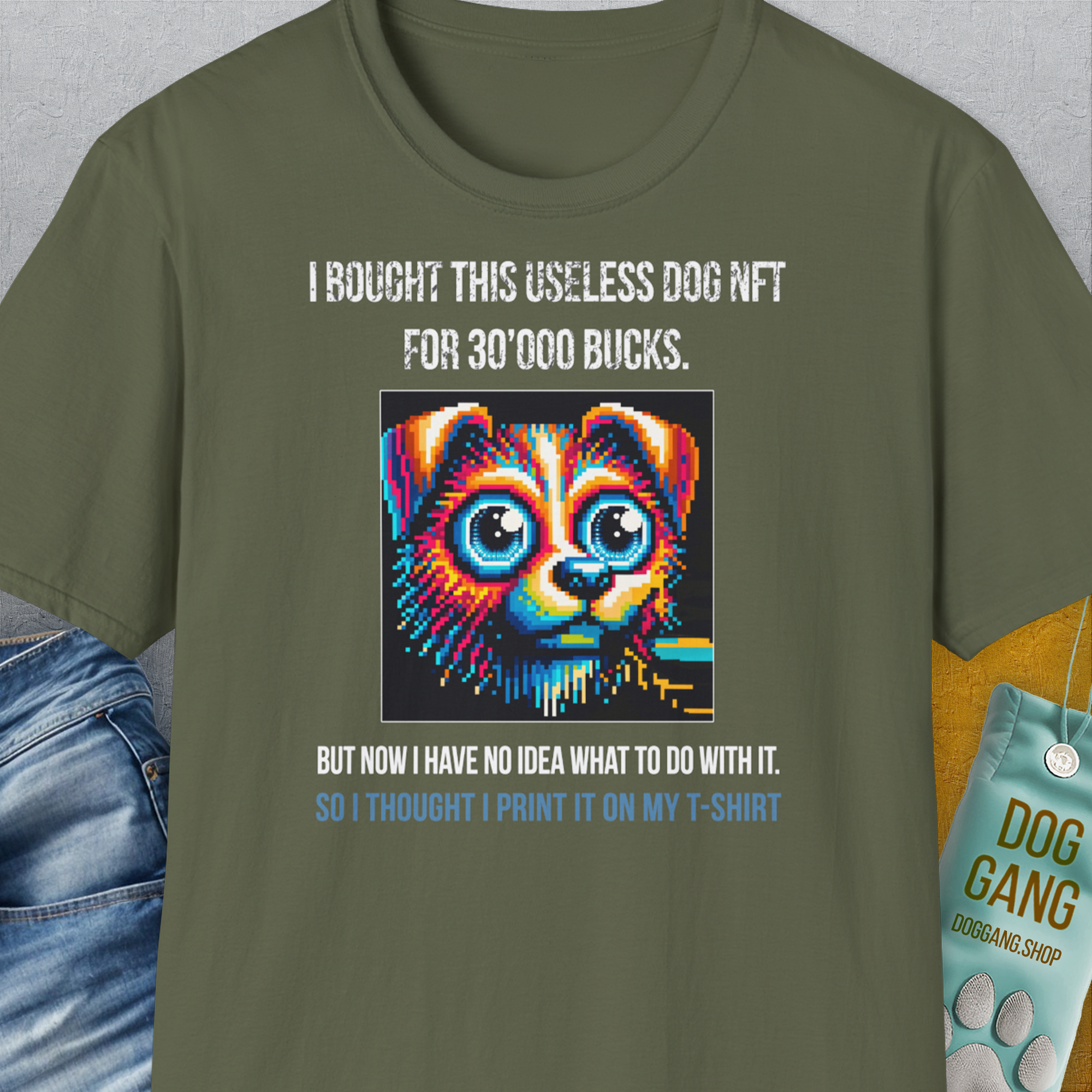 NFT Series, Volume 2, Unisex T-Shirt-Military Green, a cool and stylish design with a funny saying from Dog Gang