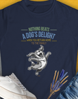 Nothing Beats A Dog's Delight When You Return Home, Volume 3, Women's T-Shirt-Navy. A perfect gift for dog lovers and dog owners. Design by Dog Gang