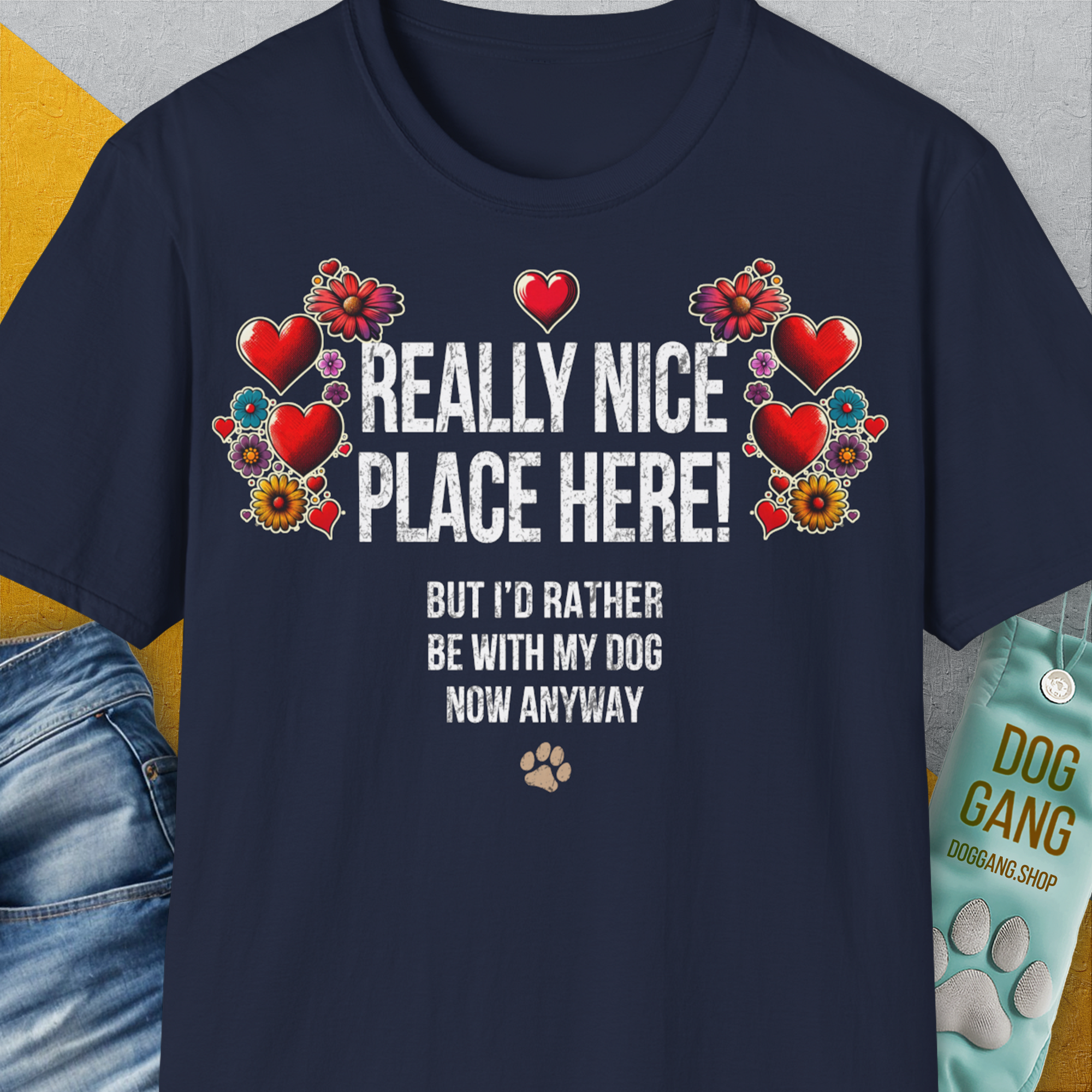 Really Nice Place Here, Unisex T-Shirt-Navy-originelles und lustiges Hundeshirt, Design by Dog Gang