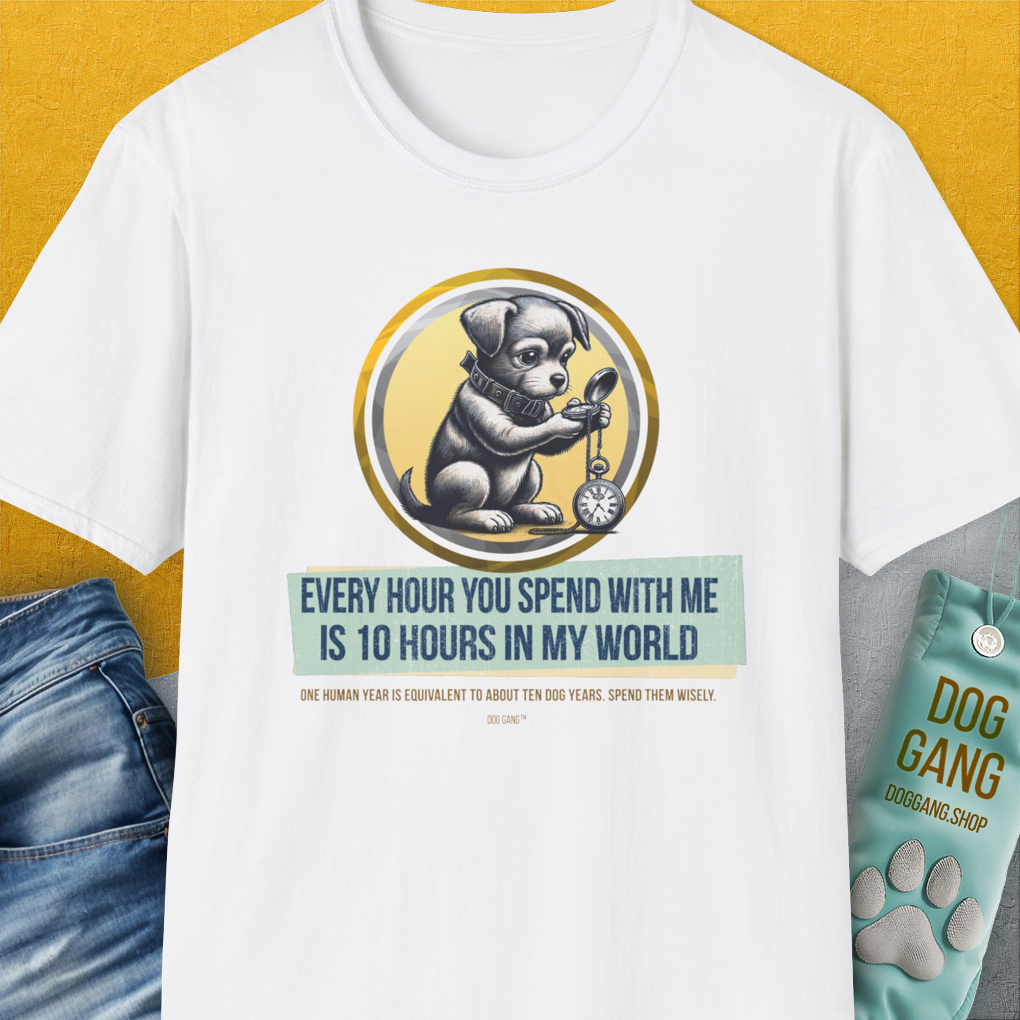 One Human Year = Ten Dog Years, Volume 1, Unisex T-Shirt-White-Design made by Dog Gang