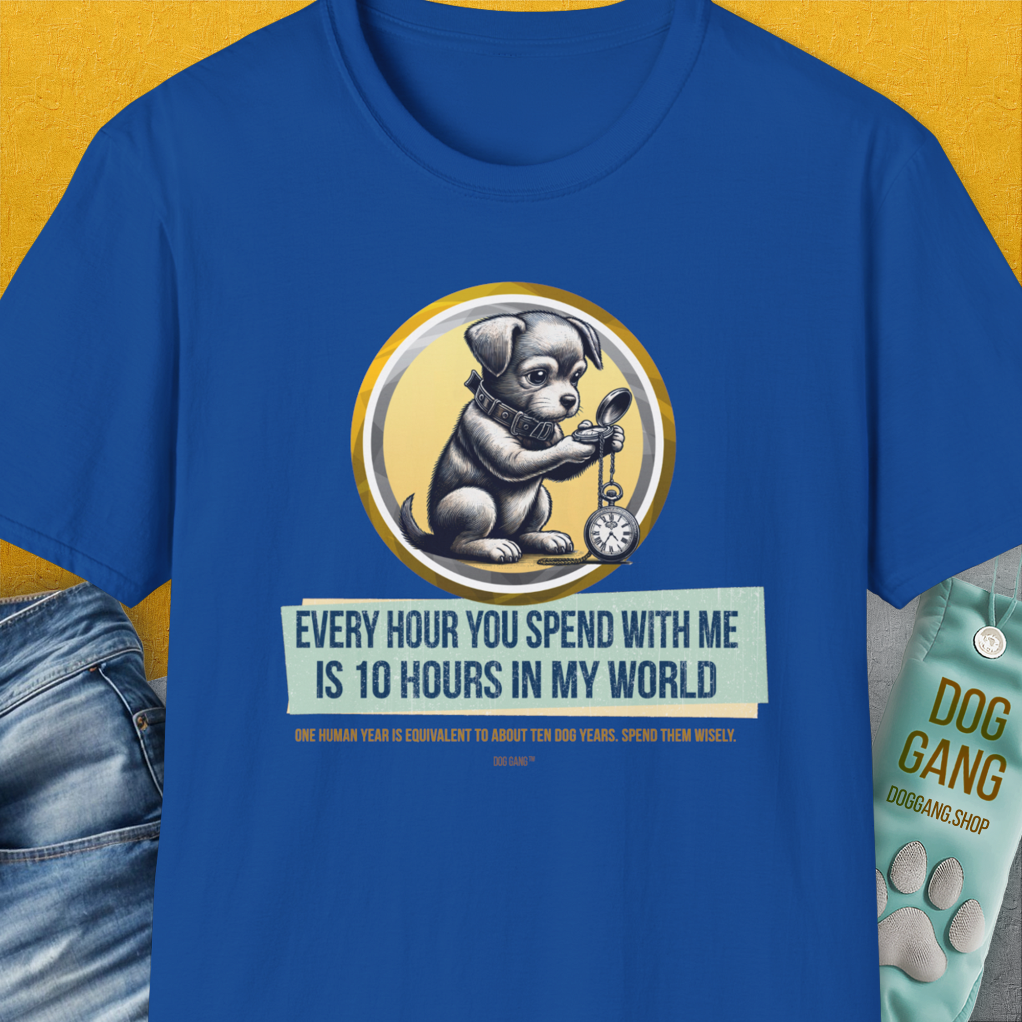 One Human Year = Ten Dog Years, Volume 1, Unisex T-Shirt-Royal-Design made by Dog Gang