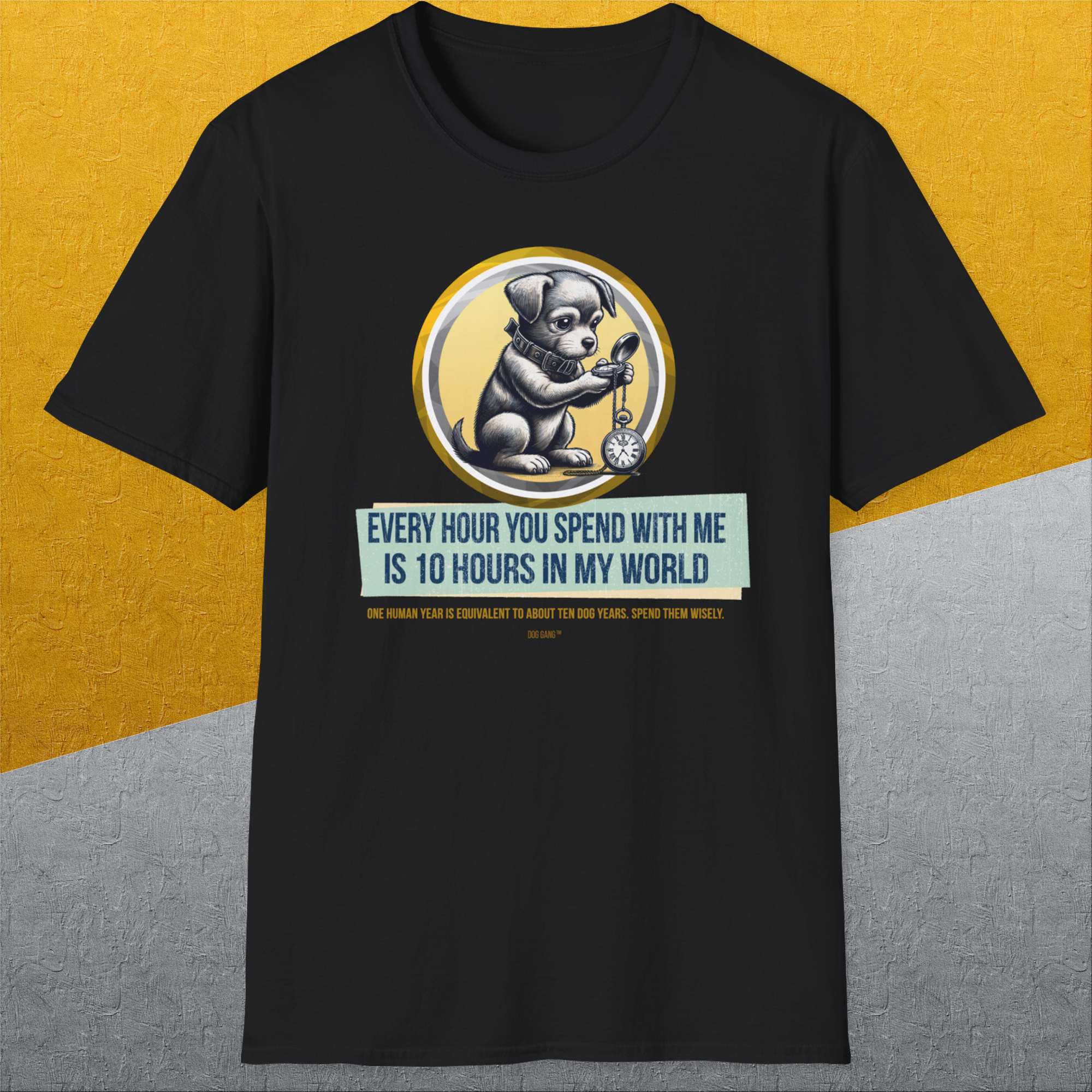 One Human Year = Ten Dog Years, Volume 1, Unisex T-Shirt-. A perfect gift for dog lovers and dog owners. Design by Dog Gang
