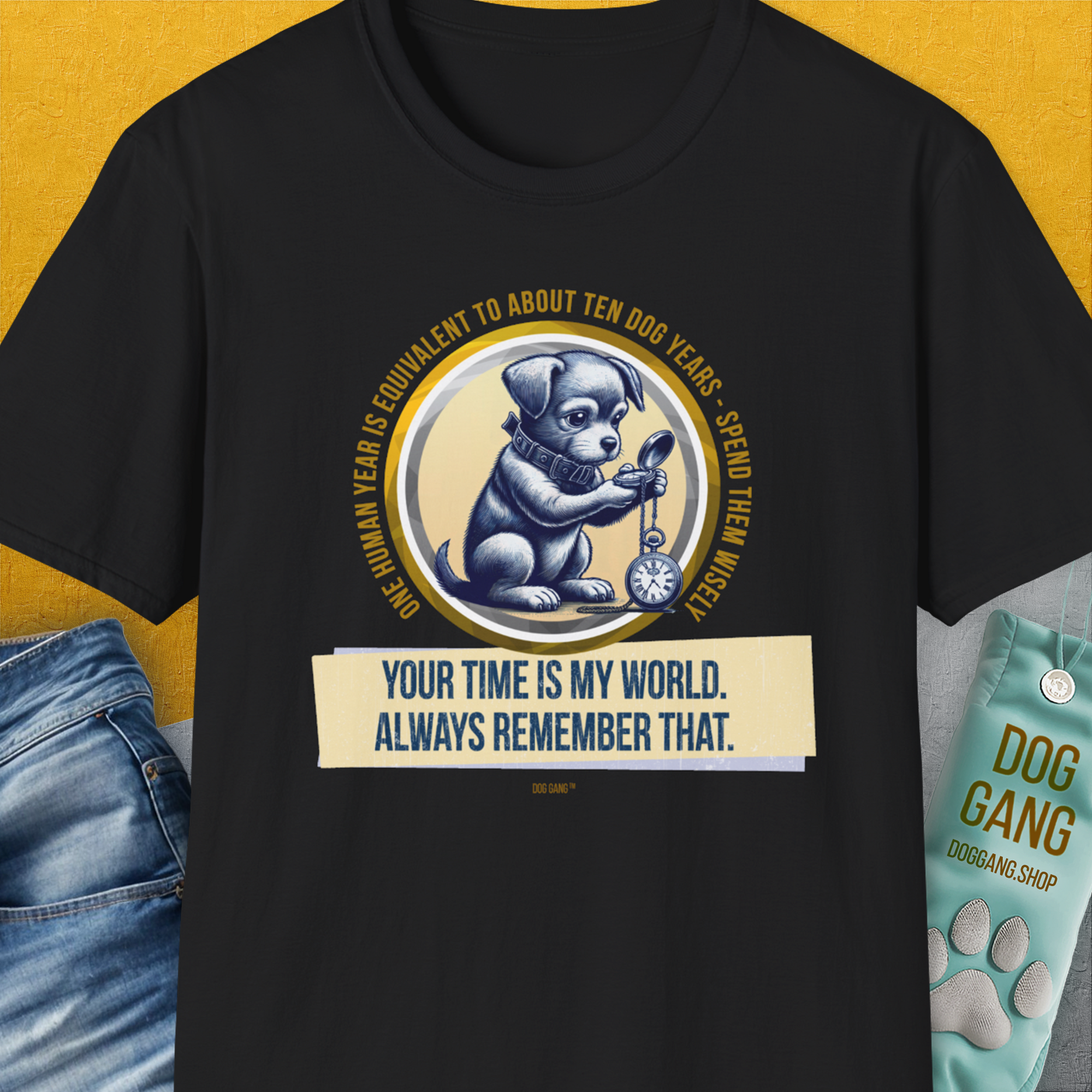 One Human Year = Ten Dog Years, Volume 2, Unisex T-Shirt-Black-Design made by Dog Gang
