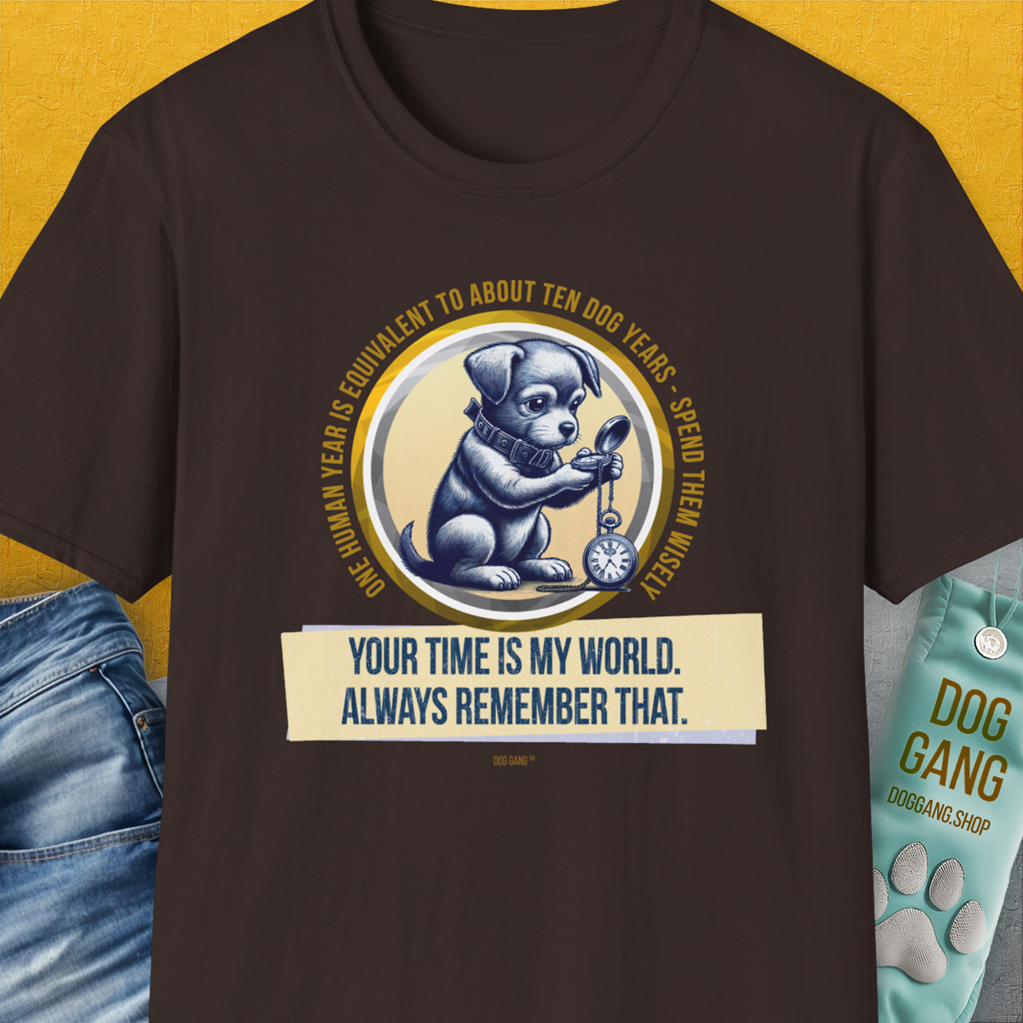One Human Year = Ten Dog Years, Volume 2, Unisex T-Shirt-Dark Chocolate-Design made by Dog Gang
