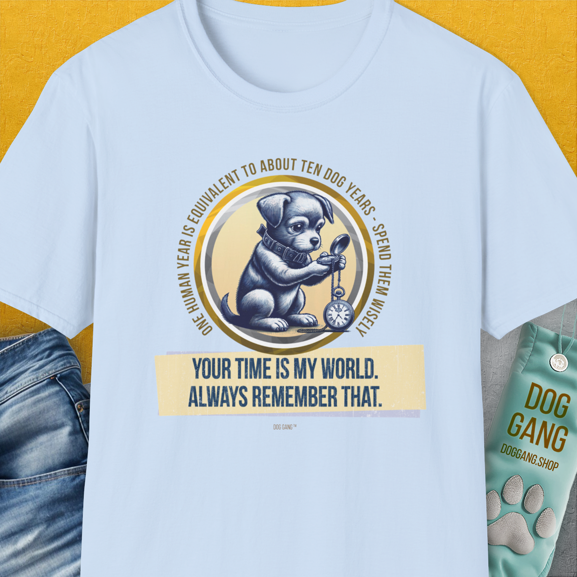 One Human Year = Ten Dog Years, Volume 2, Unisex T-Shirt-Light Blue-Design made by Dog Gang