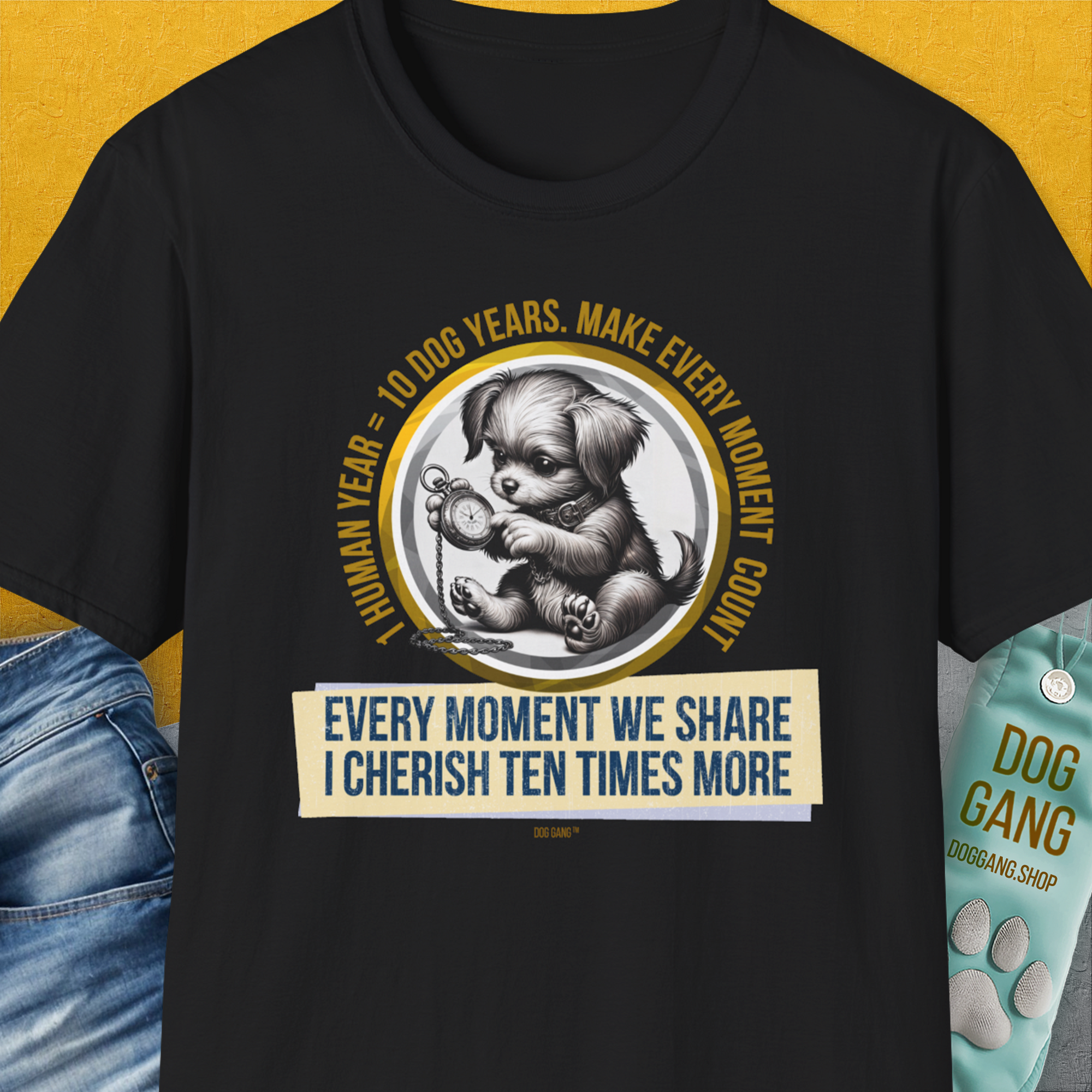 One Human Year = Ten Dog Years, Volume 4, Unisex T-Shirt-Black-Design made by Dog Gang