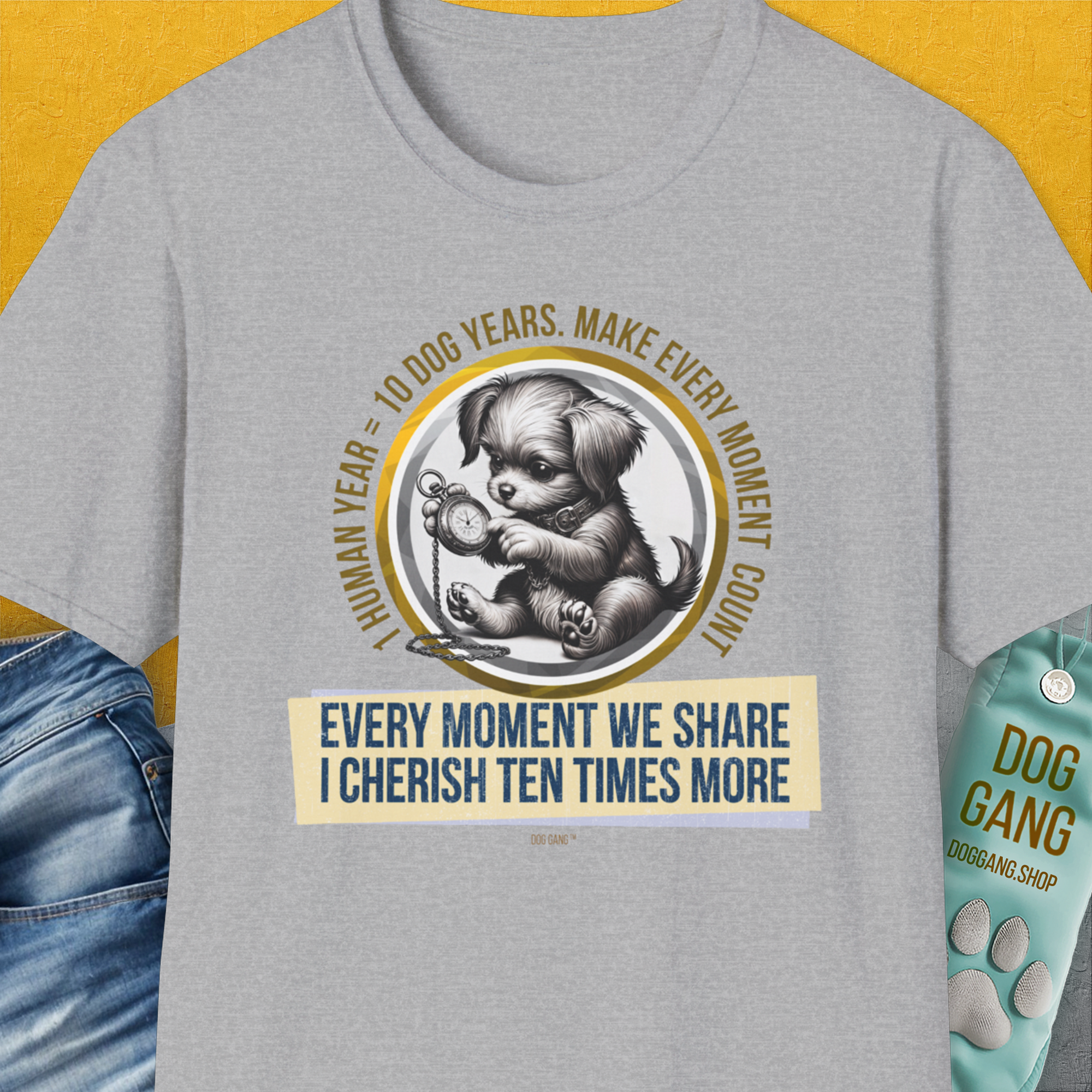 One Human Year = Ten Dog Years, Volume 4, Unisex T-Shirt-Sport Grey-Design made by Dog Gang