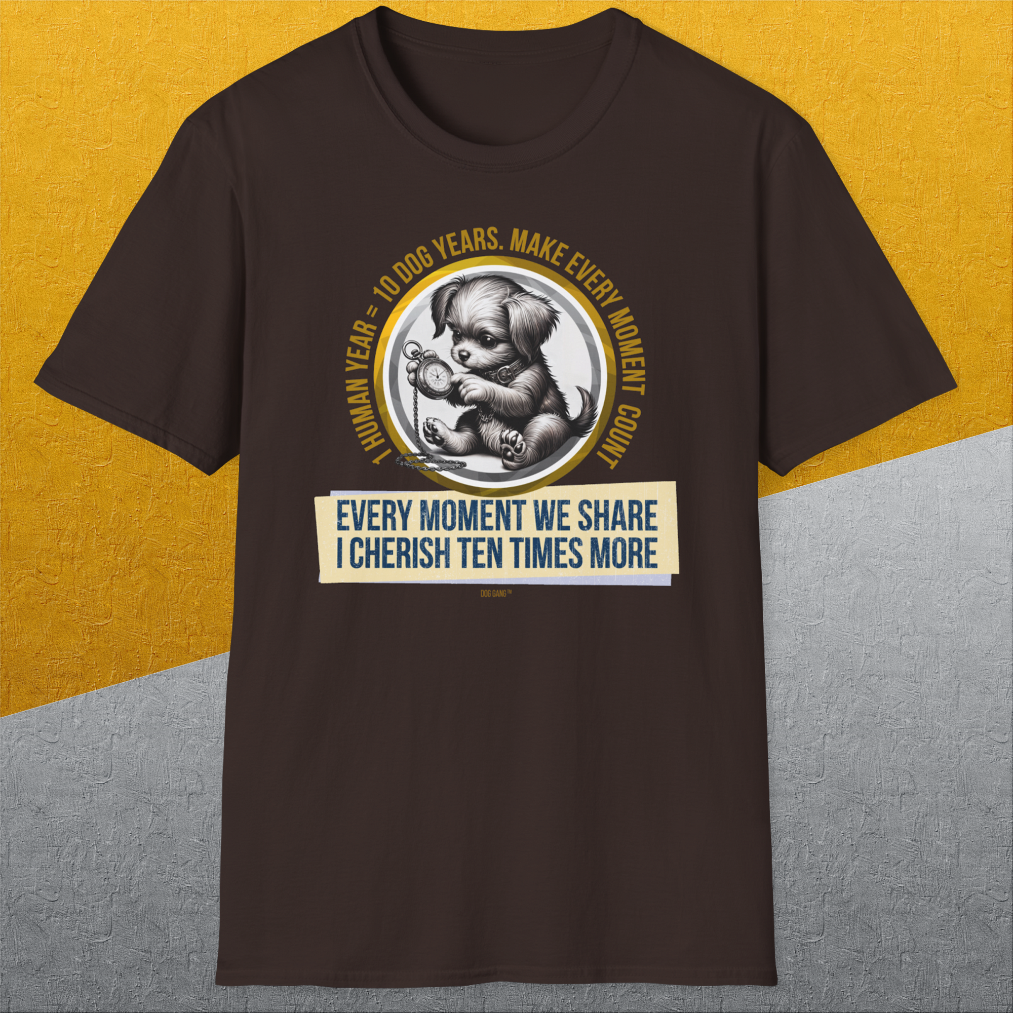 One Human Year = Ten Dog Years, Volume 4, Unisex T-Shirt-. A perfect gift for dog lovers and dog owners. Design by Dog Gang