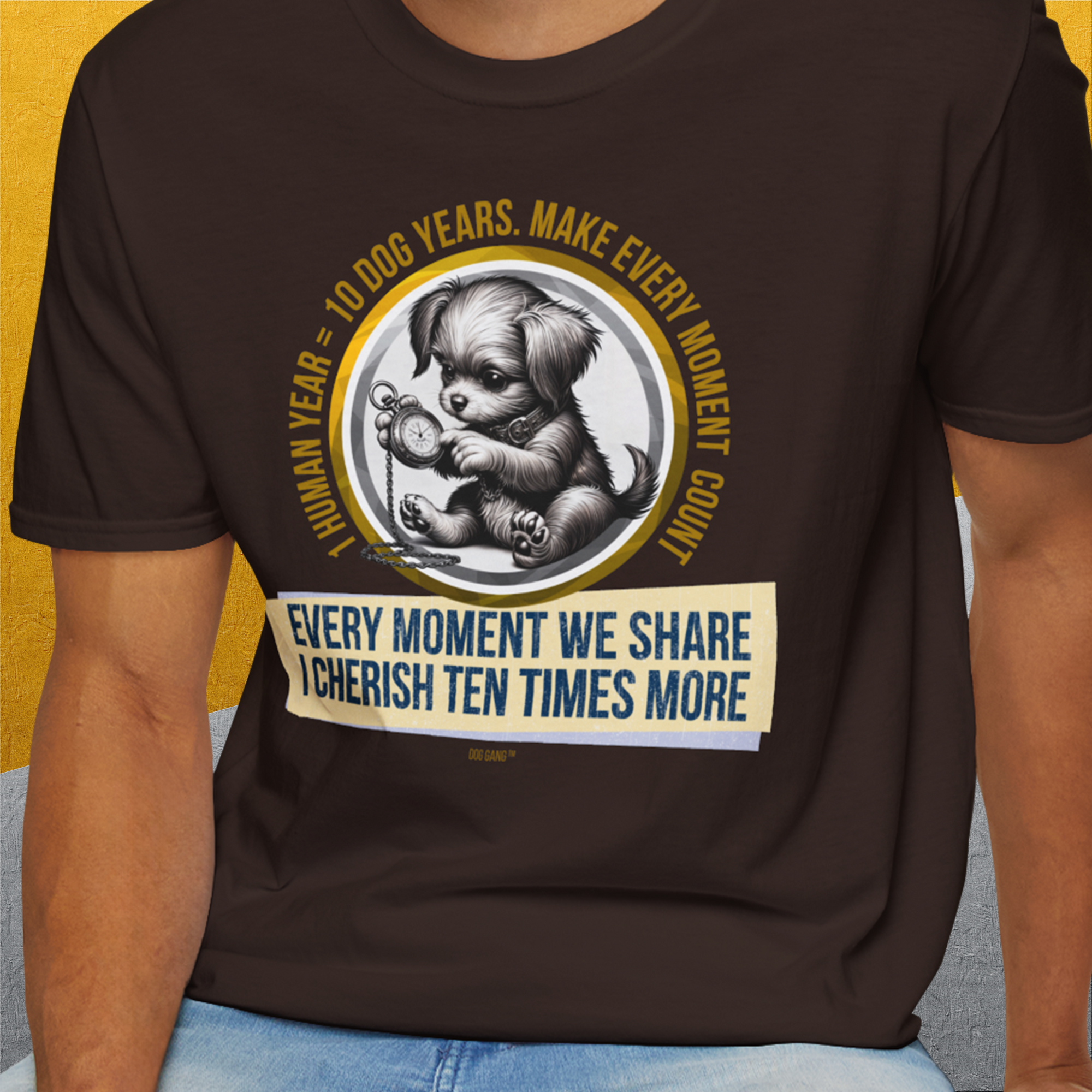 One Human Year = Ten Dog Years, Volume 4, Unisex T-Shirt-. A dog-themed Design from Dog Gang
