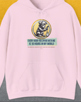 This light pink hoodie, One Human Year = Ten Dog Years, Volume 1, features a cute dog design celebrating time with pets by comparing human and dog years. Designed by Dog Gang.