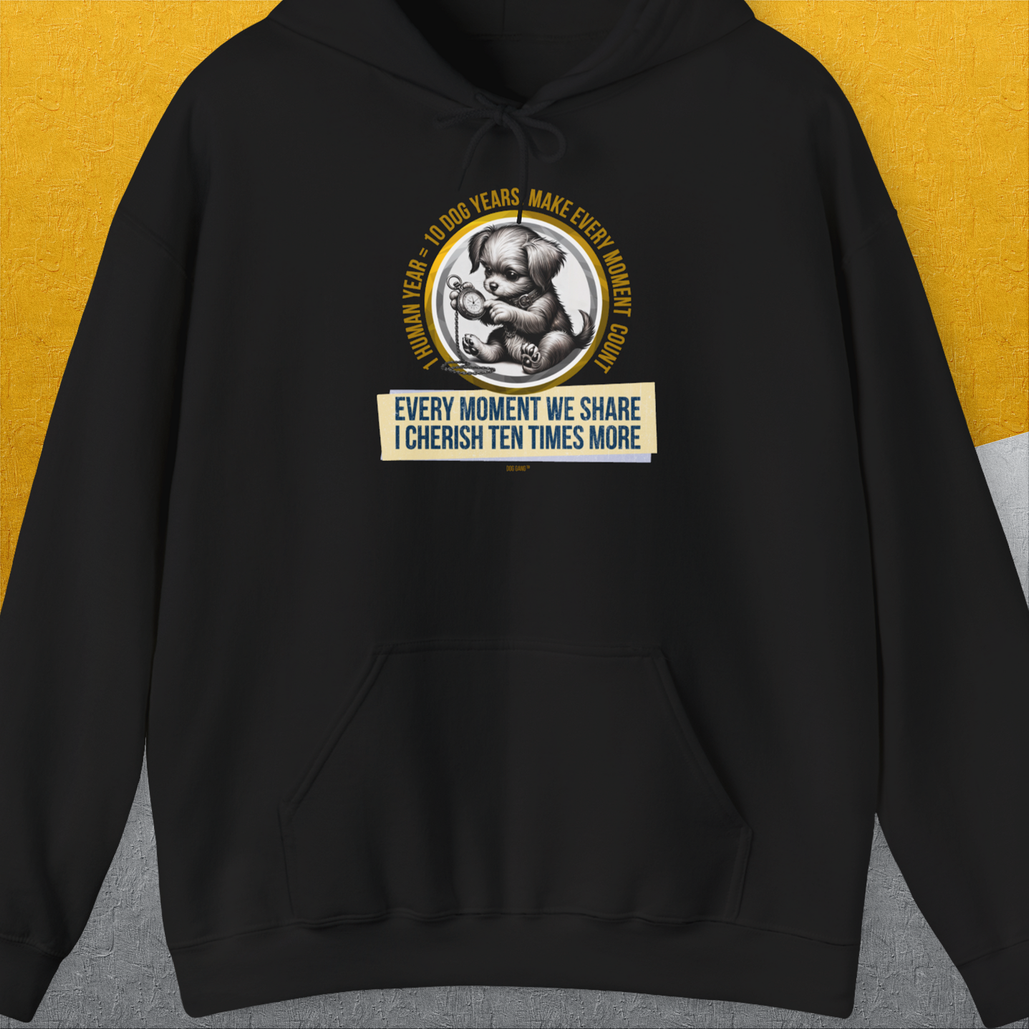 One Human Year = Ten Dog Years, Volume 4, Unisex Hoodie-Black- dog lover Shirtdesign made by Dog Gang