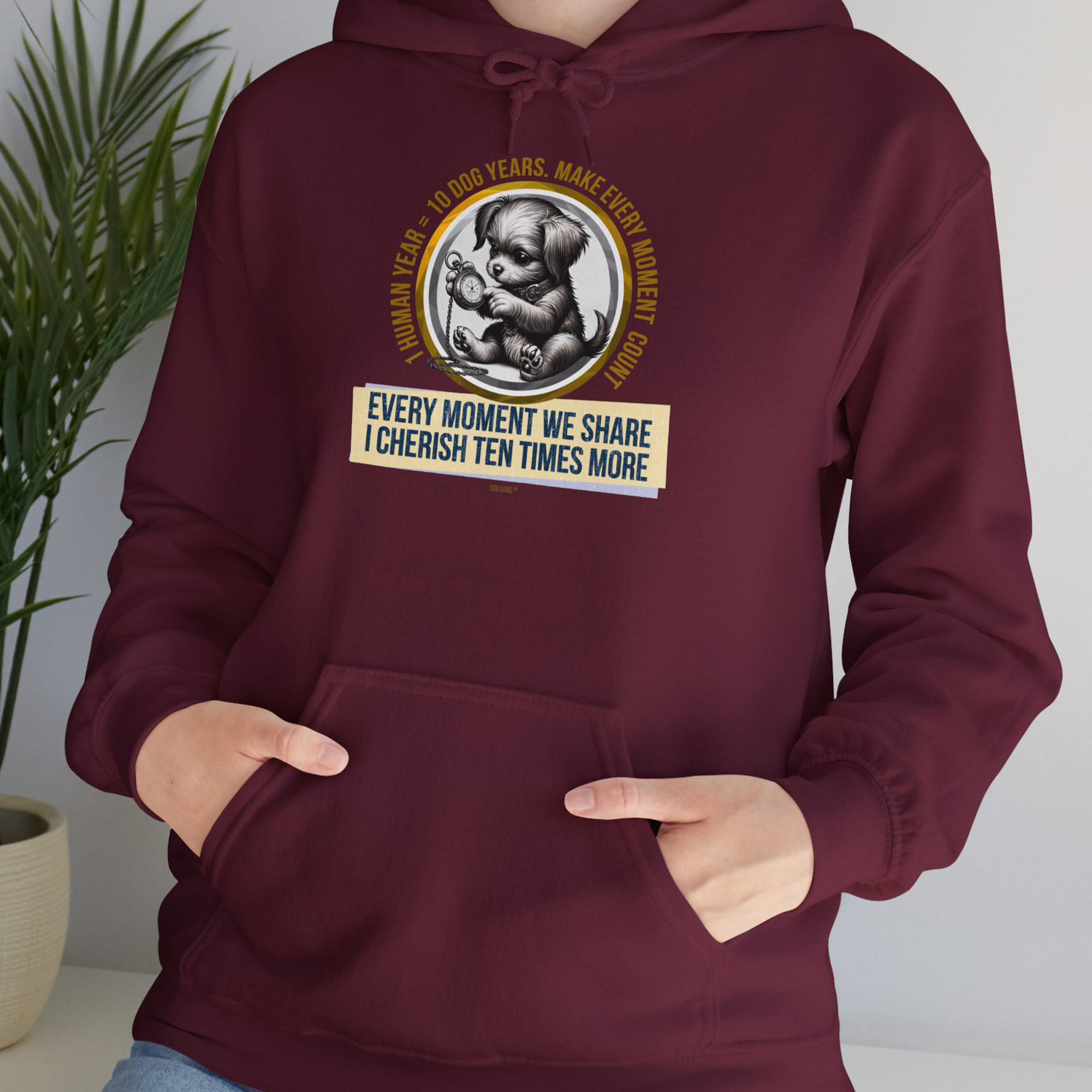 One Human Year = Ten Dog Years, Volume 4, Unisex Hoodie- a cute Shirtdesign for dog lovers by Dog Gang