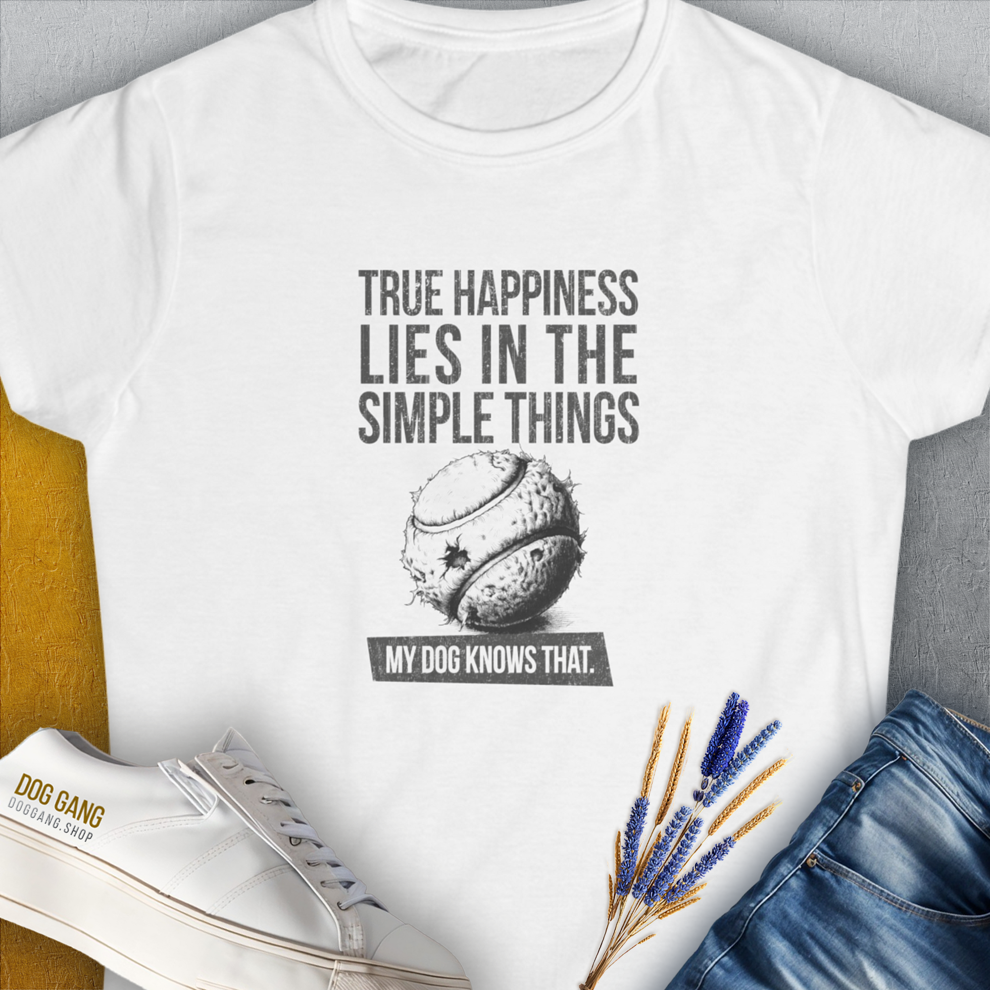 True Happiness Series One, Volume 1, Women's T-Shirt-White. For dog lovers and dog owners. Design by Dog Gang