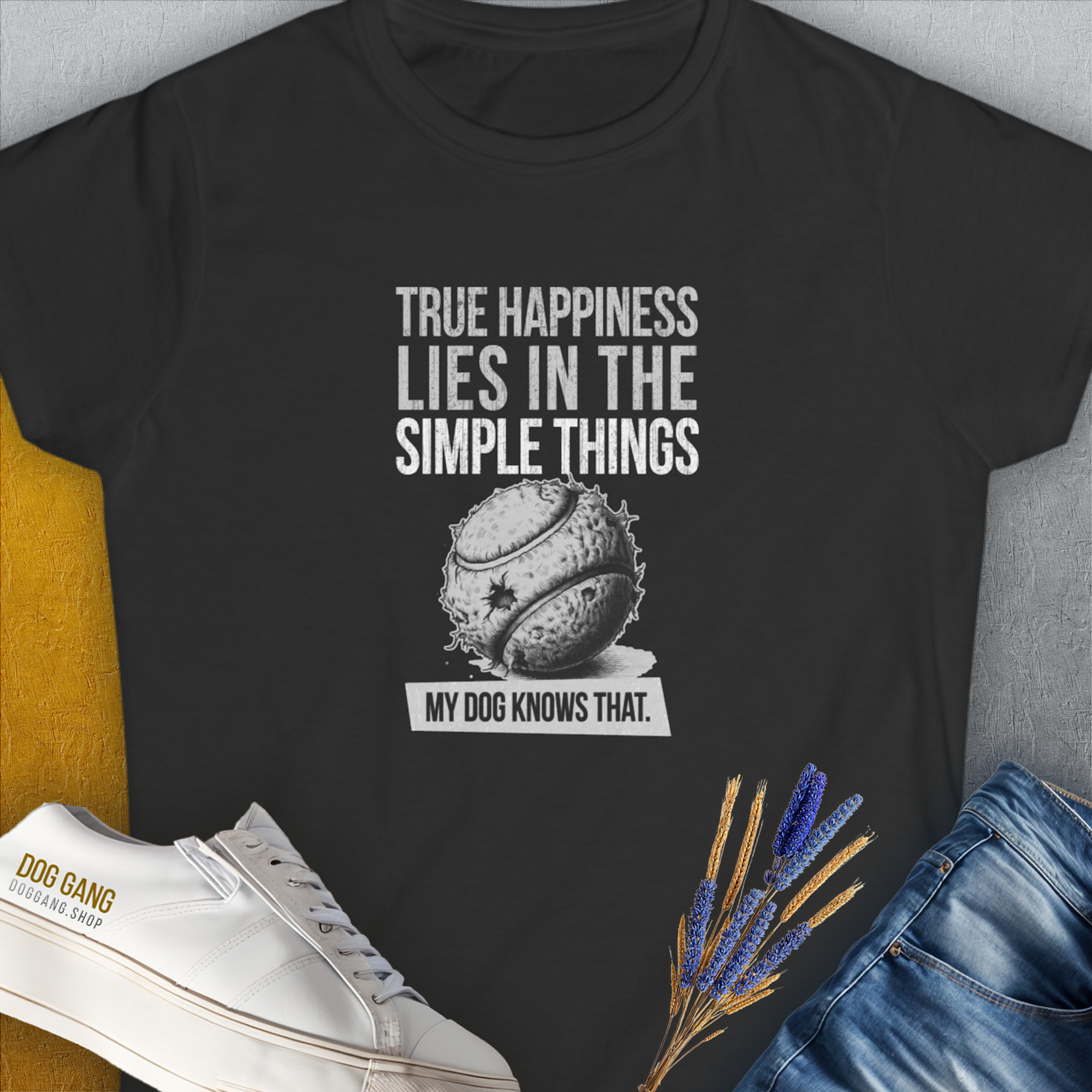 True Happiness Series One, Volume 1, Women's T-Shirt-Black. A perfect gift for dog lovers and dog owners. Design by Dog Gang