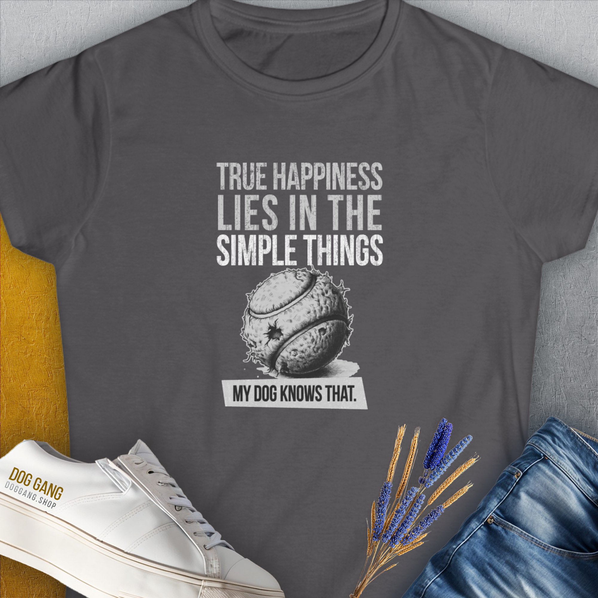 True Happiness Series One, Volume 1, Women's T-Shirt-Charcoal. A dog-themed Design from Dog Gang