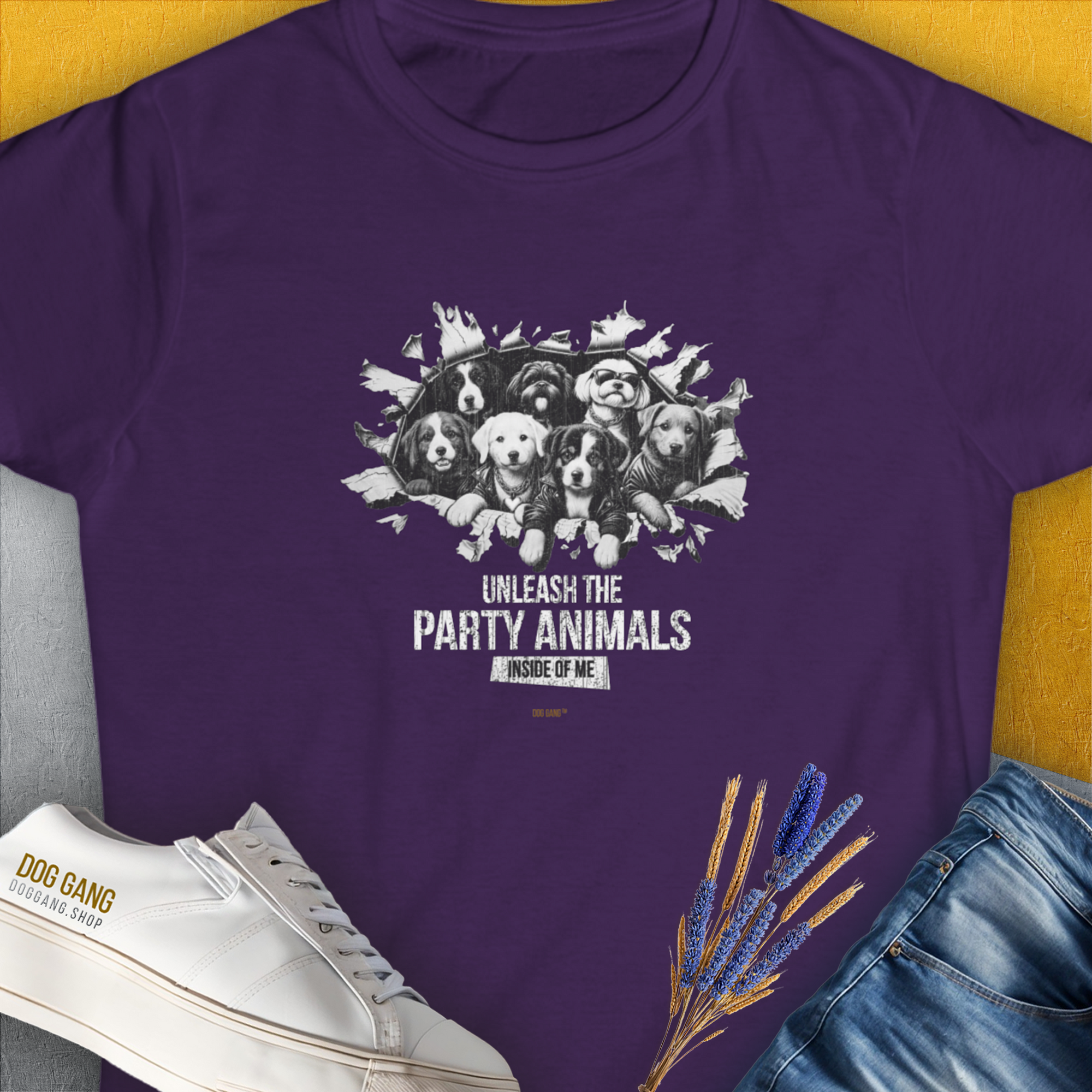 Unleash-Series (Party Animals), Volume 1, Women's T-Shirt-Purple, a cool and stylish design with a funny saying from Dog Gang