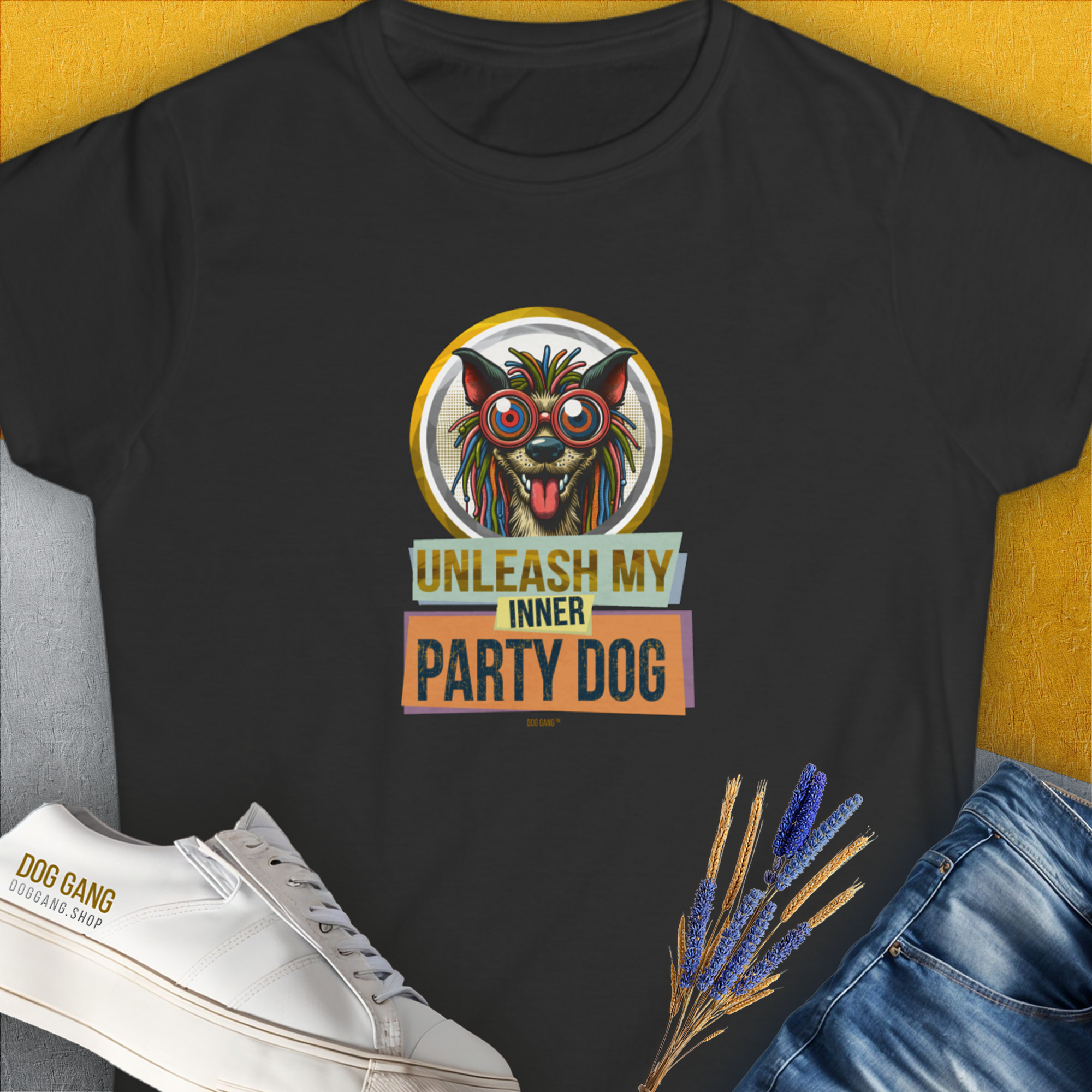 Unleash-Series (My Inner Party Dog), Volume 3, Women's T-Shirt-Black. A perfect gift for dog lovers and dog owners. Design by Dog Gang