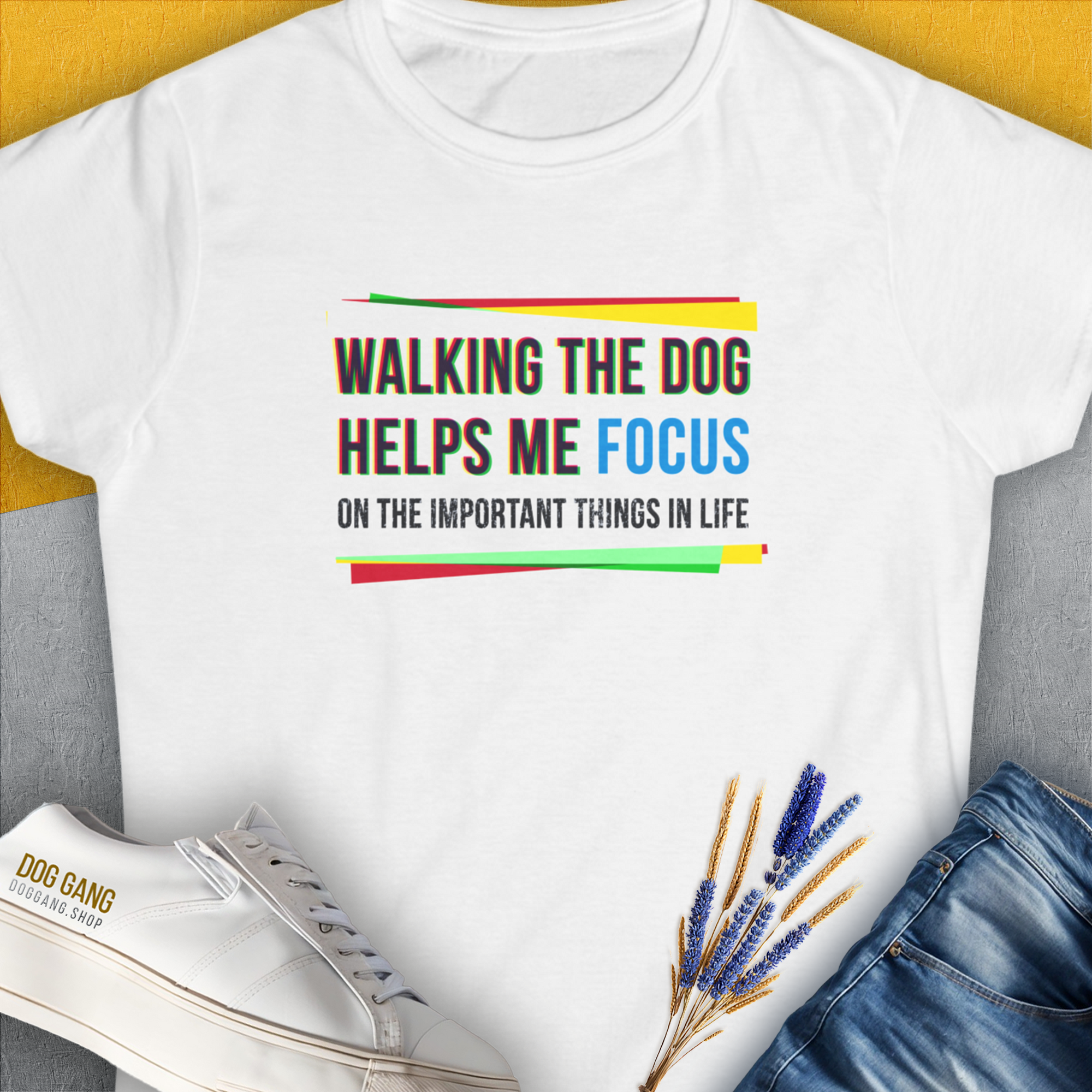 Walking The Dog Series One, Volume 1, Women's T-Shirt-White. For dog lovers and dog owners. Design by Dog Gang