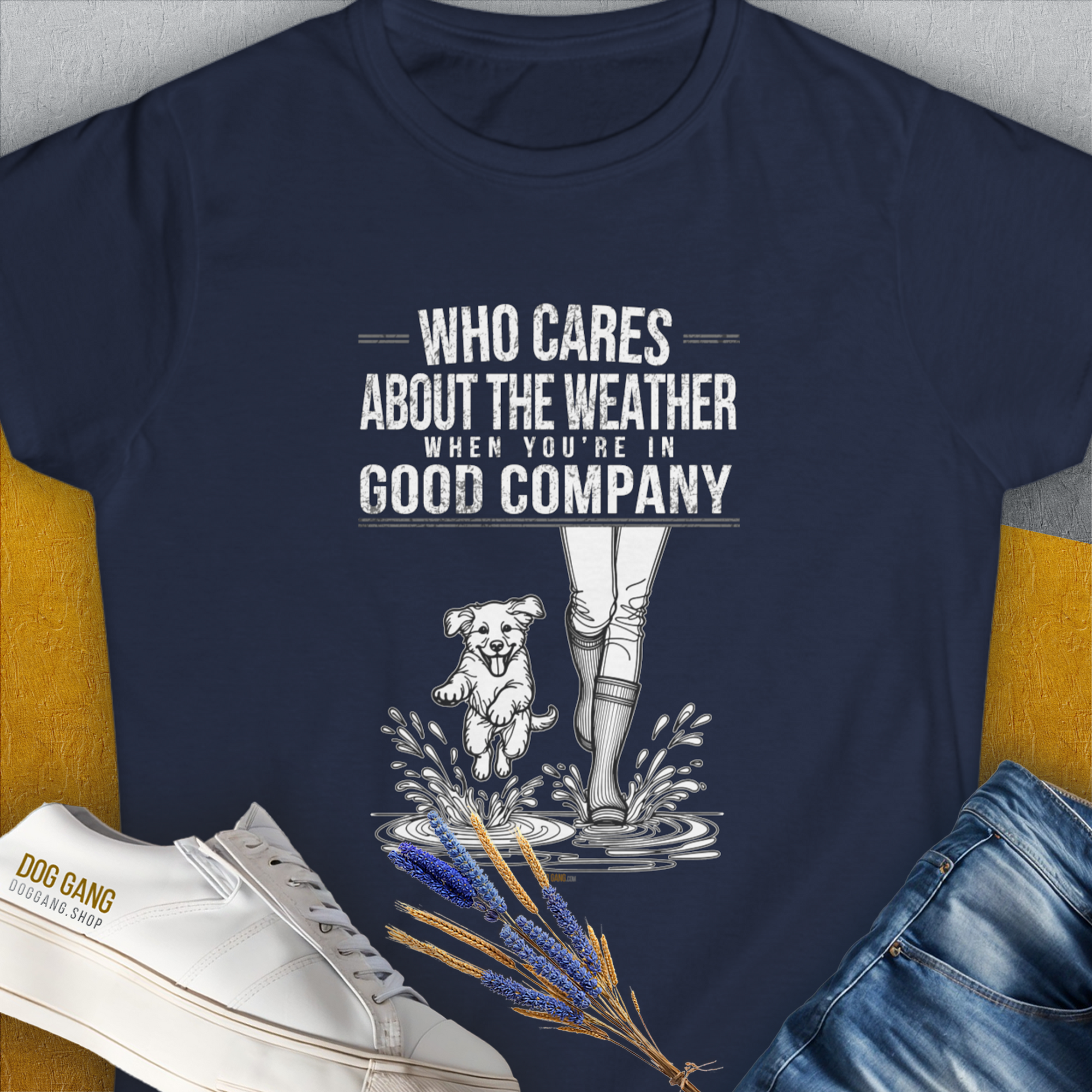 Who Cares About The Weather When You're In Good Company, Volume 2, Women's T-Shirt-Navy, a cool and stylish design with a funny saying from Dog Gang